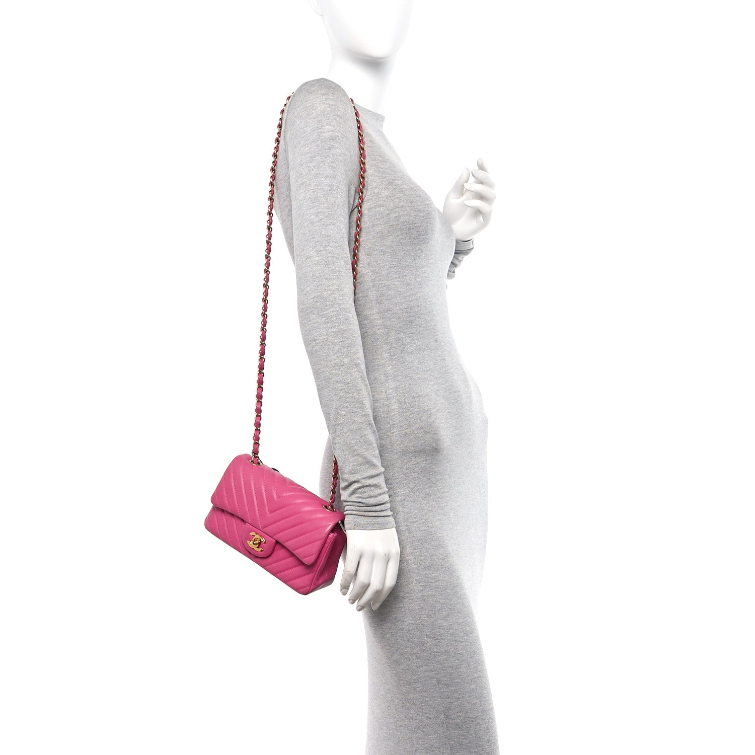Chanel Lambskin Chevron Quilted Mini Rectangular Flap Dark Pink 2 of 15