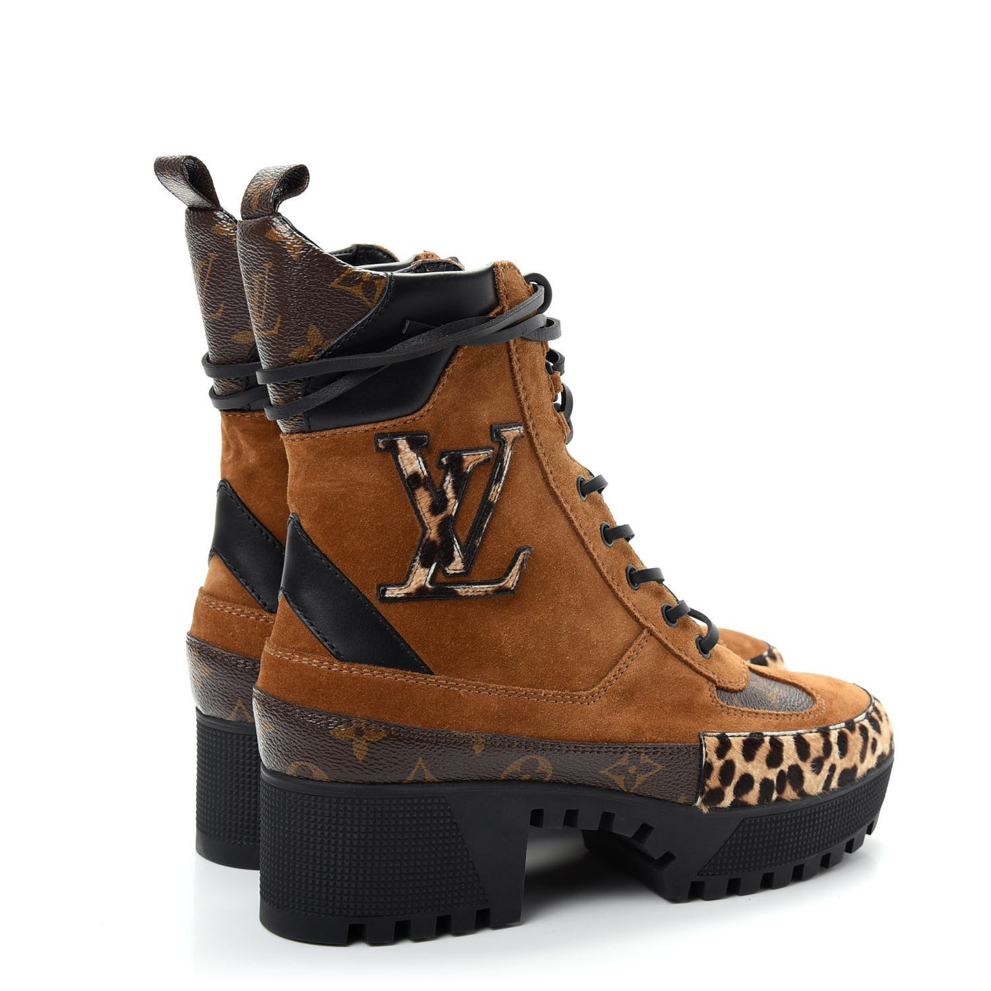 Suede Calfskin Monogram Laureate Platform Desert Boots 38.5 Cognac