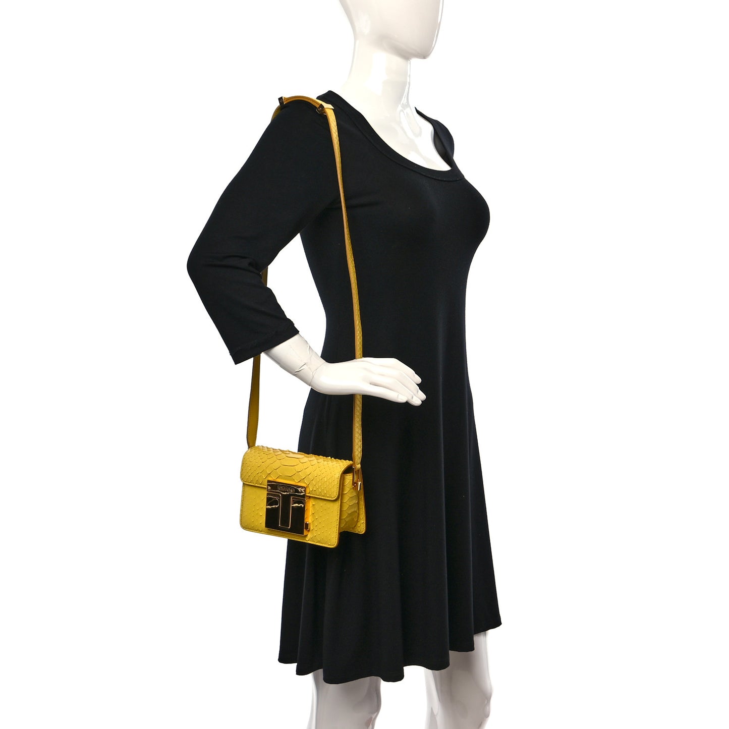 Semi Shiny Snakeskin Small T Clasp Crossbody Yellow