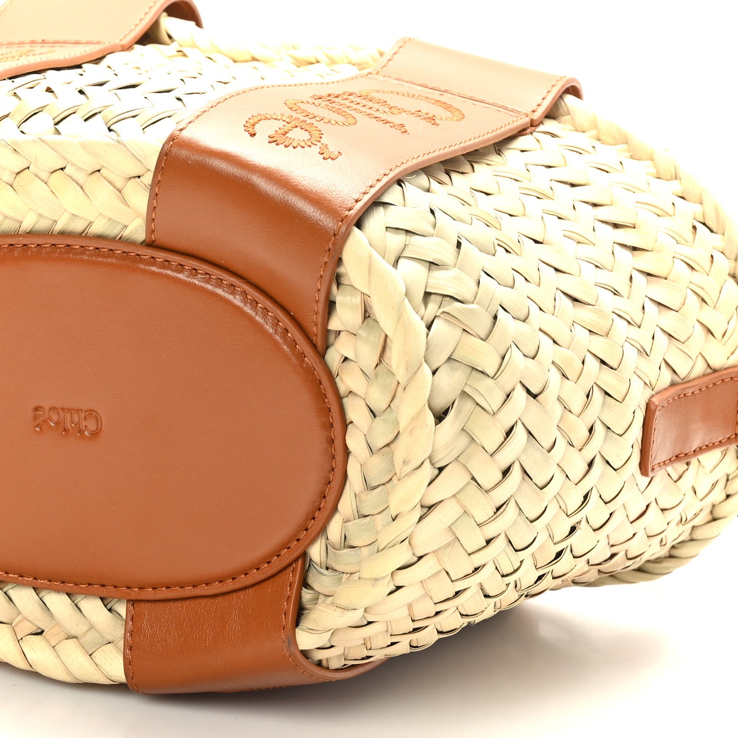 Raffia Smooth Calfskin Small Sense Basket Caramel