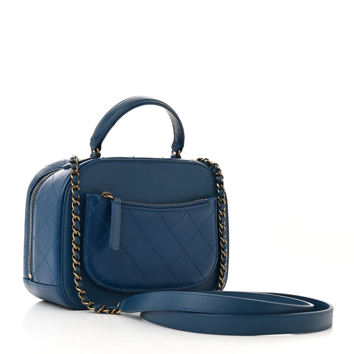 Shiny Calfskin Goatskin Quilted Small Coco Curve Vanity Blue