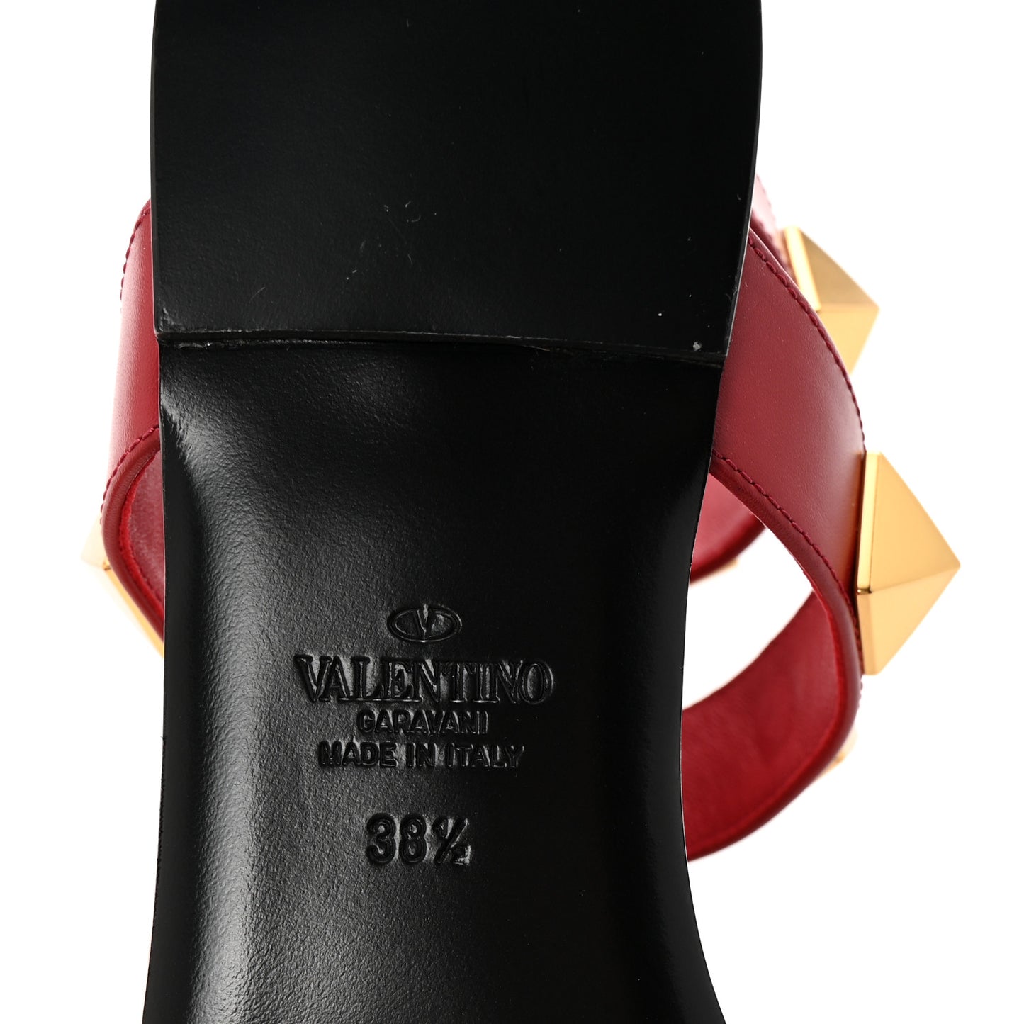 Calfskin Roman Stud Ankle Strap Flat Sandals 38.5 Rosso Valentino