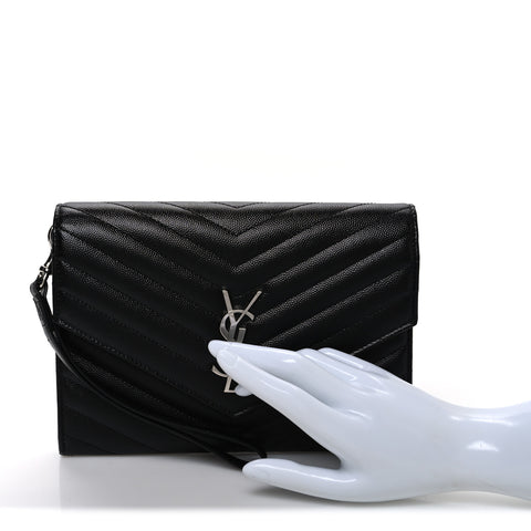 Grain De Poudre Matelasse Chevron Monogram Envelope Clutch Black