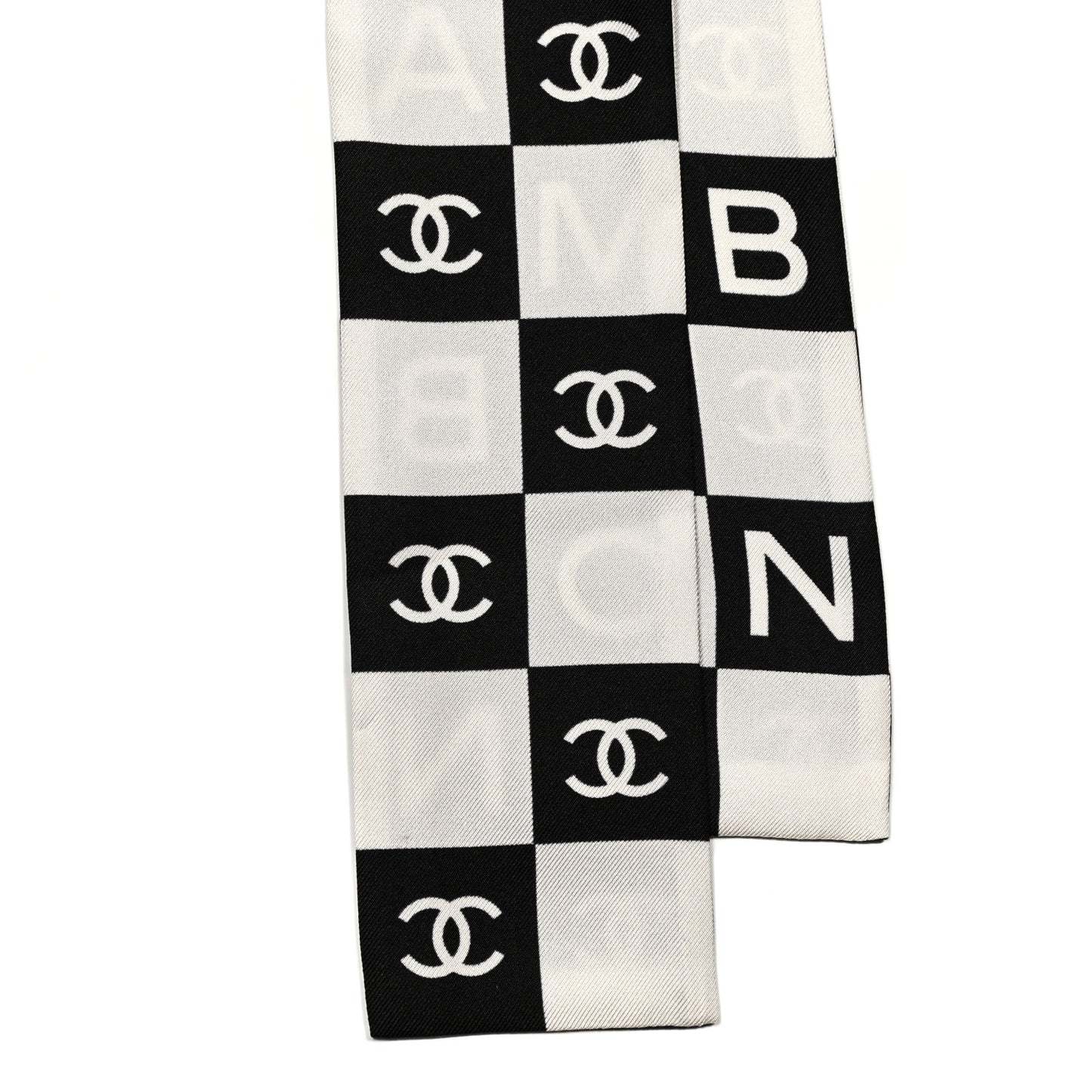Silk Logo Cambon Slim Bandeau Scarf Black Ecru