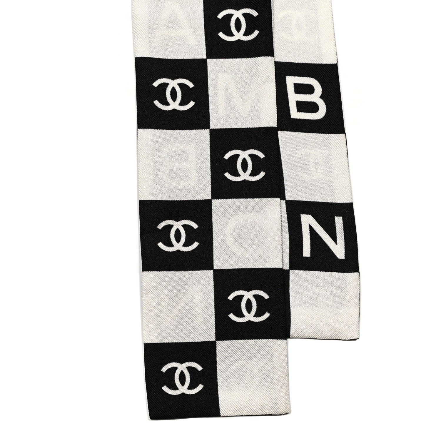 Chanel Silk Logo Cambon Slim Bandeau Scarf Black Ecru 2 of 3