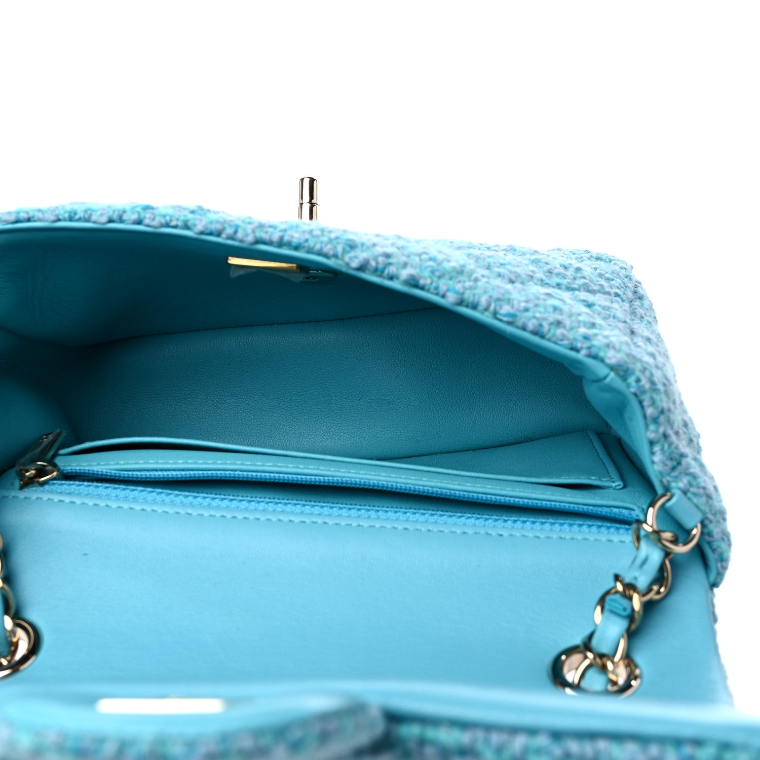 Chanel Wool Tweed Quilted Mini Rectangular Flap Turquoise Light Blue 5 of 10
