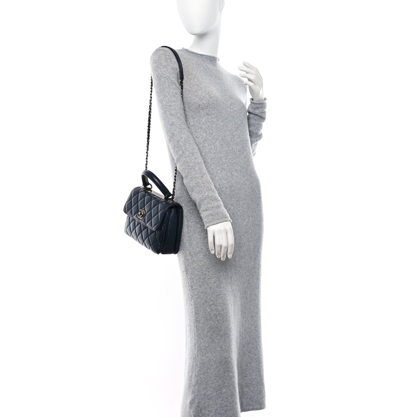 Lambskin Quilted Small Trendy CC Dual Handle Flap Bag Navy