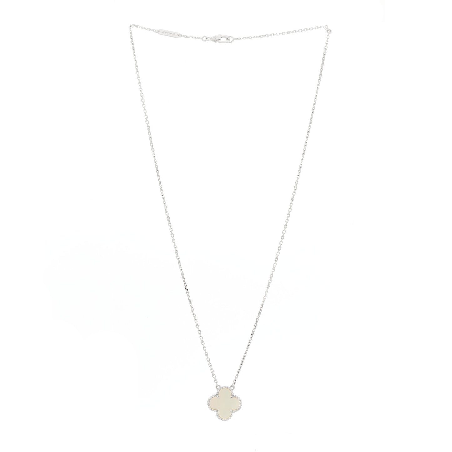 18K White Gold Mother Of Pearl Vintage Alhambra Pendant Necklace