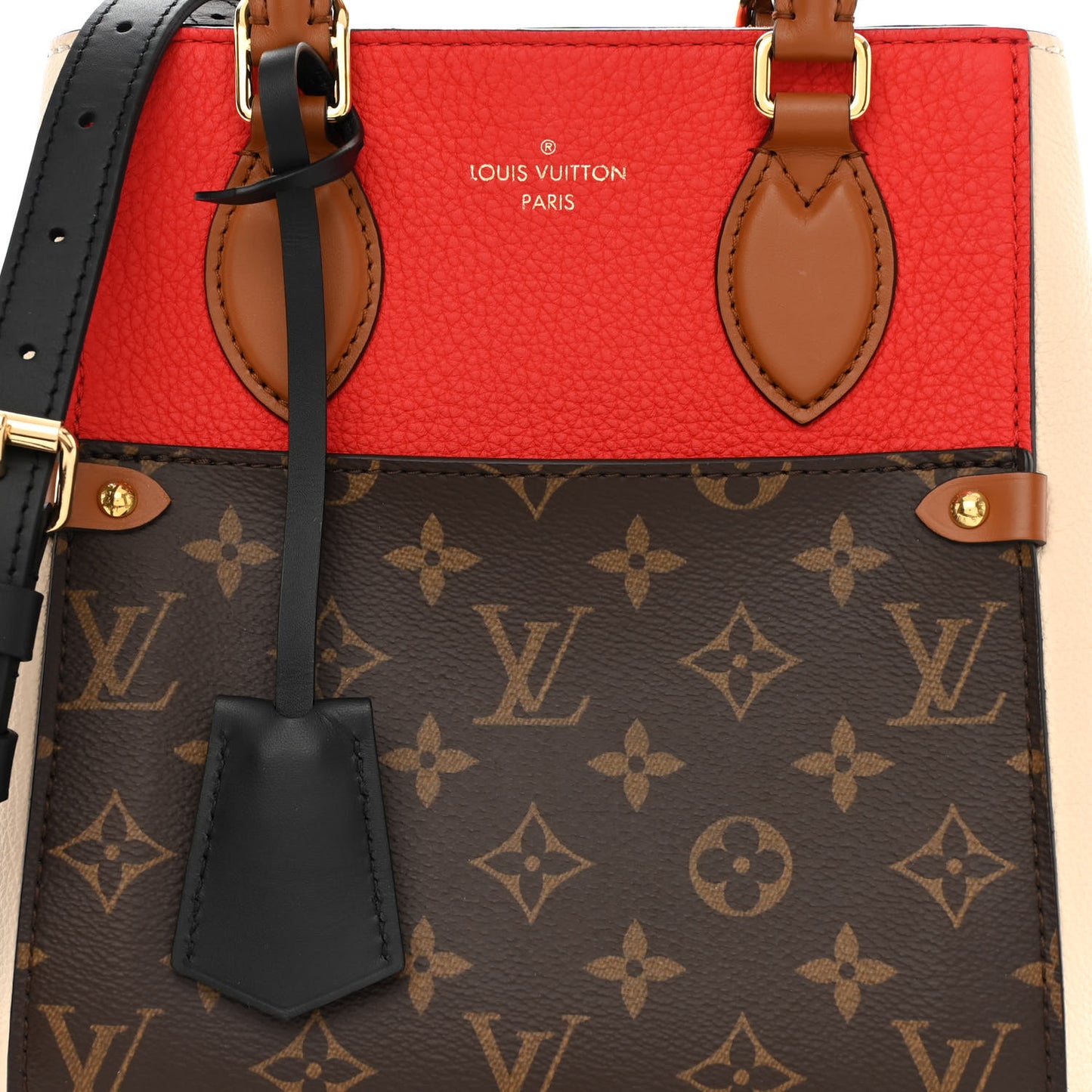 Calfskin Monogram Fold Tote PM Cerise Cream Black