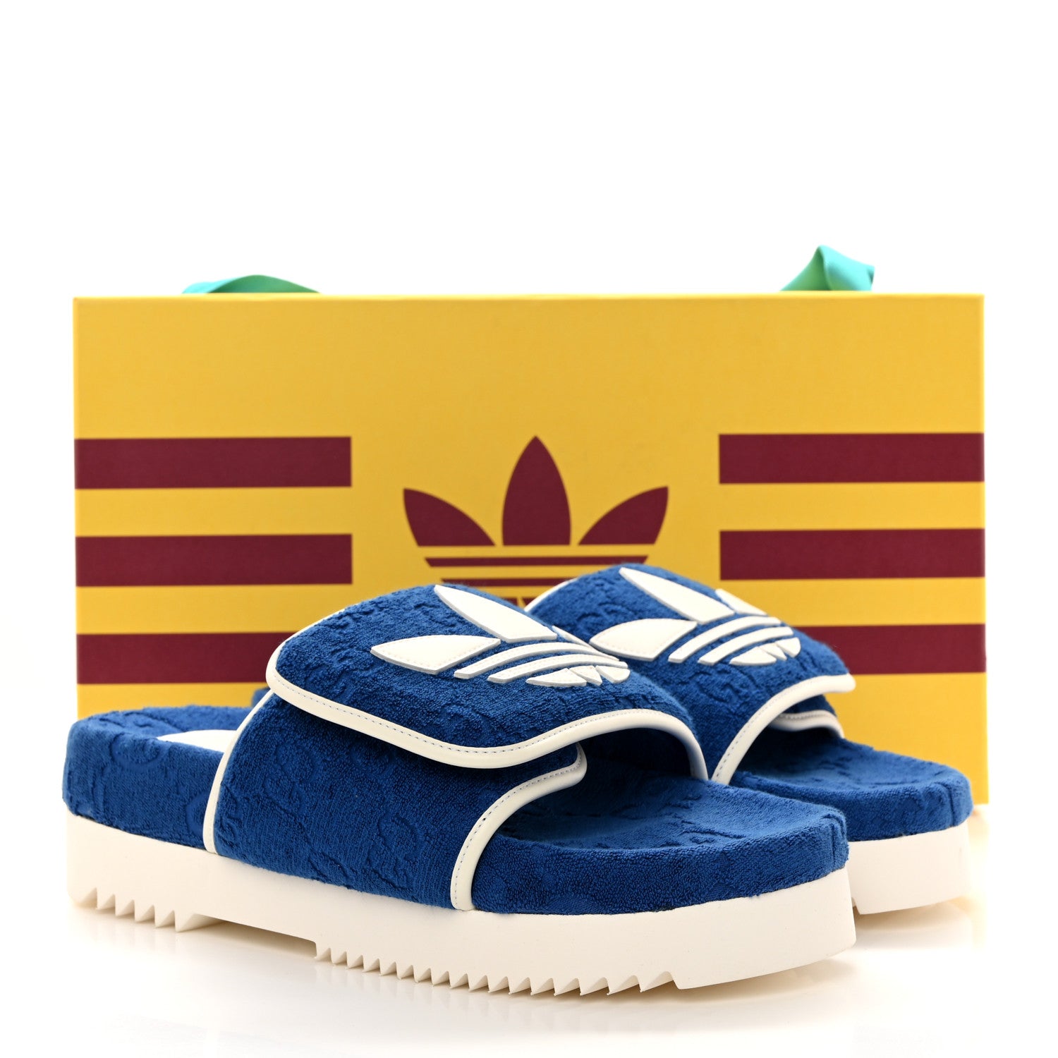 Gucci X ADIDAS Terry Cloth GG Monogram Mens Platform Sandals 9 Oriental Blue Mystic White 8 of 8