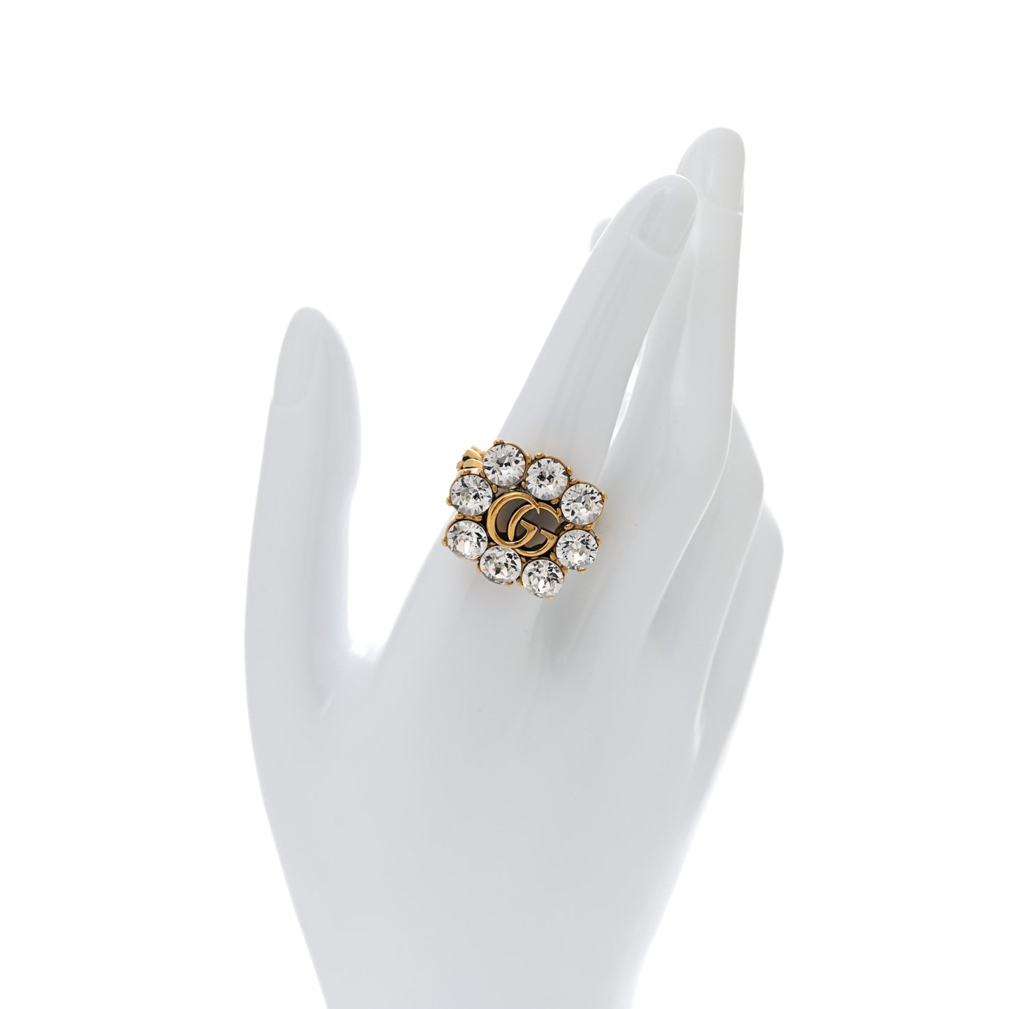 Metal Crystal Double G Ring L Aged Gold