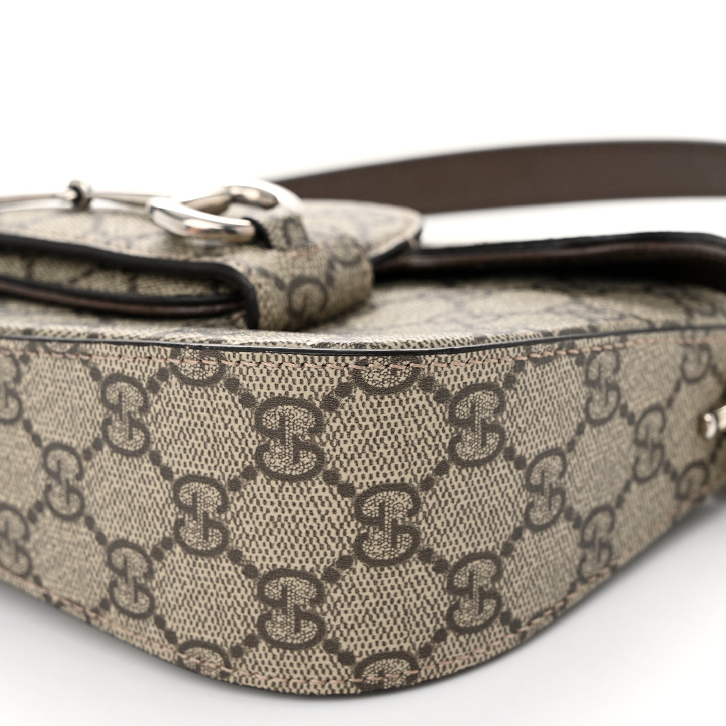 GG Supreme Monogram Mini Horsebit 1955 Asymmetric Shoulder Bag Beige Ebony