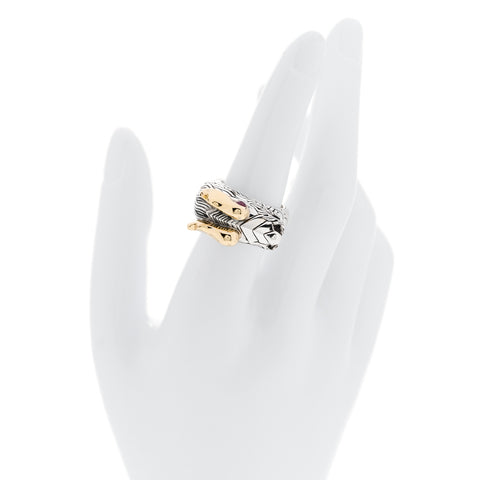 Sterling Silver 18K Yellow Gold Ruby Naga Dragon Head Ring 54 7