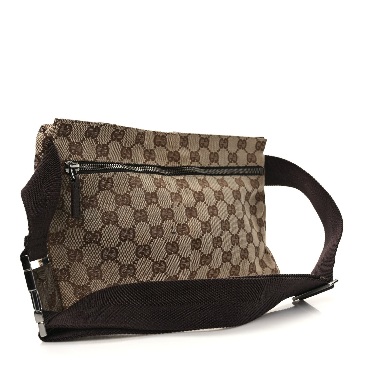 GG Monogram Double Pocket Belt Bag Dark Brown