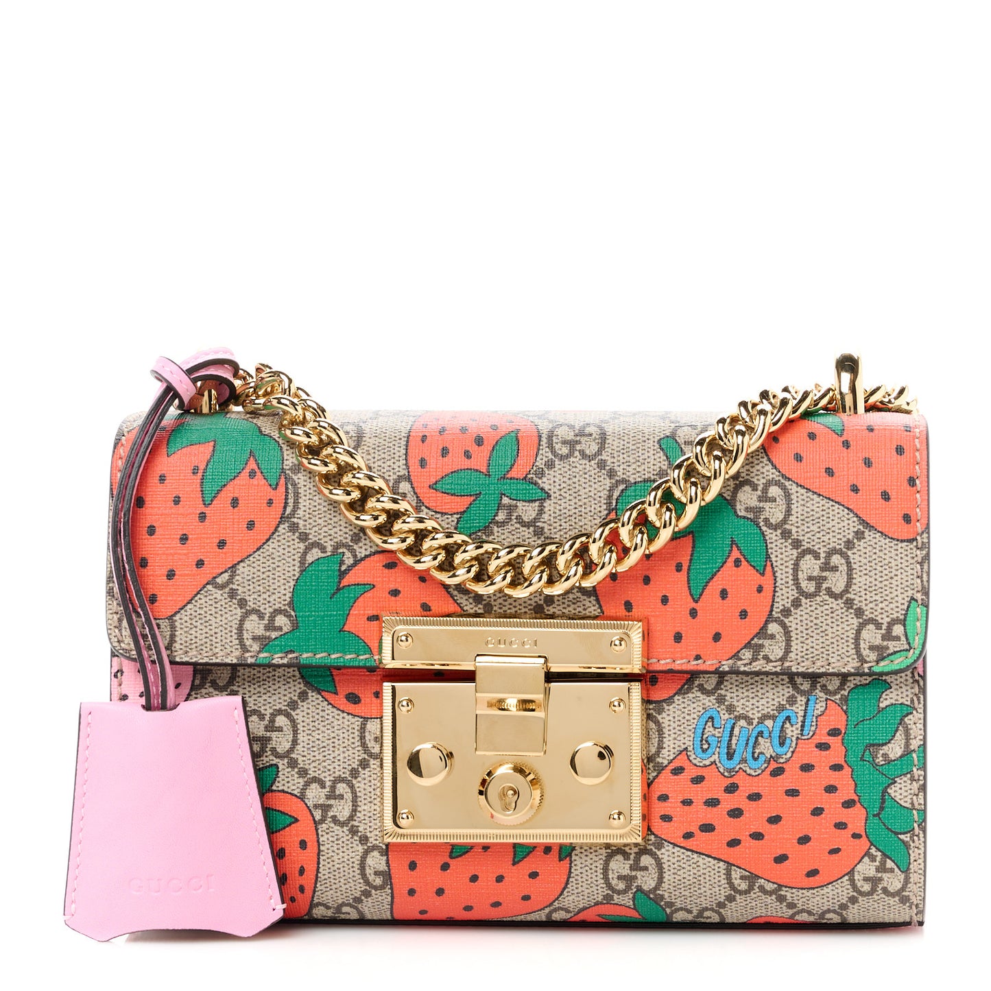 GG Supreme Monogram Strawberry Small Padlock Shoulder Bag
