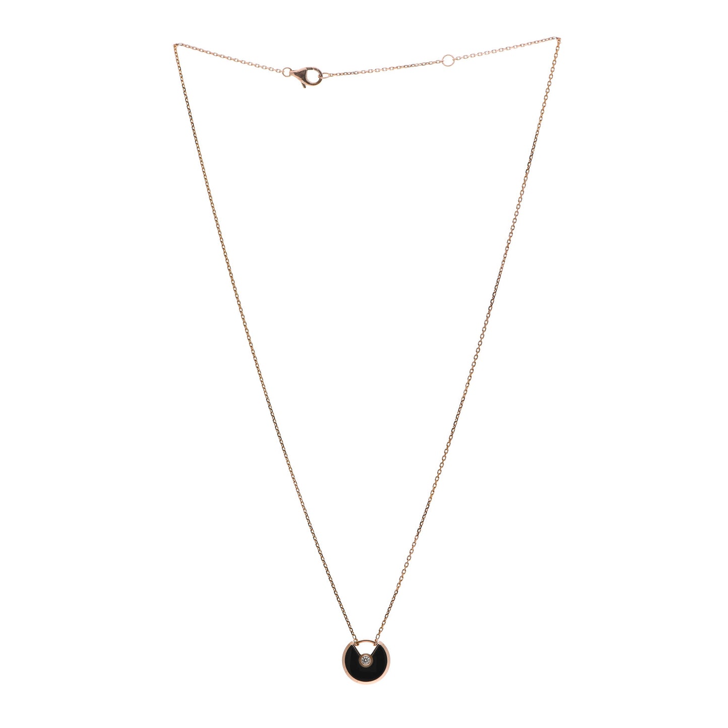 18K Pink Gold Diamond Black Onyx XS Amulette de Cartier Pendant Necklace