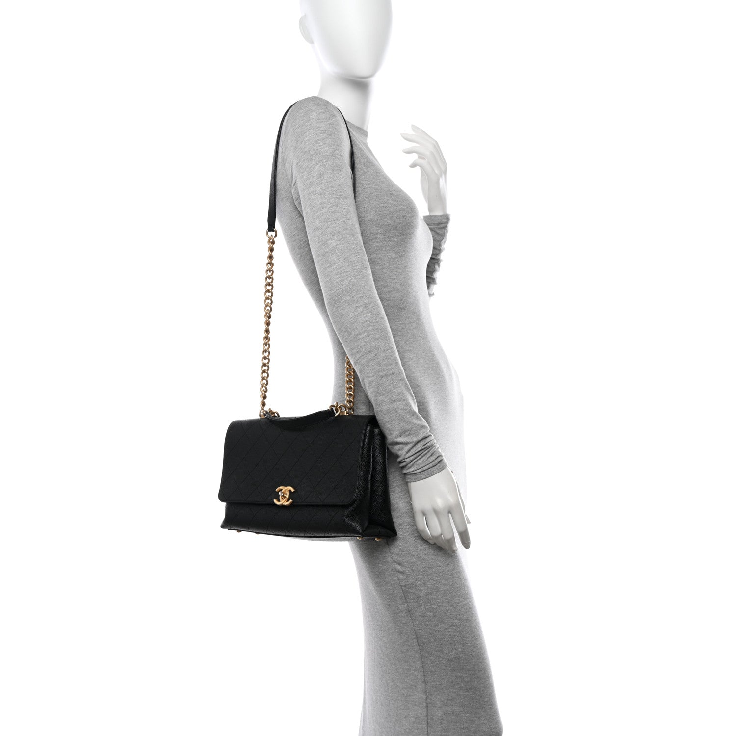Chanel Grained Calfskin Stitched Flap Black 2 of 16