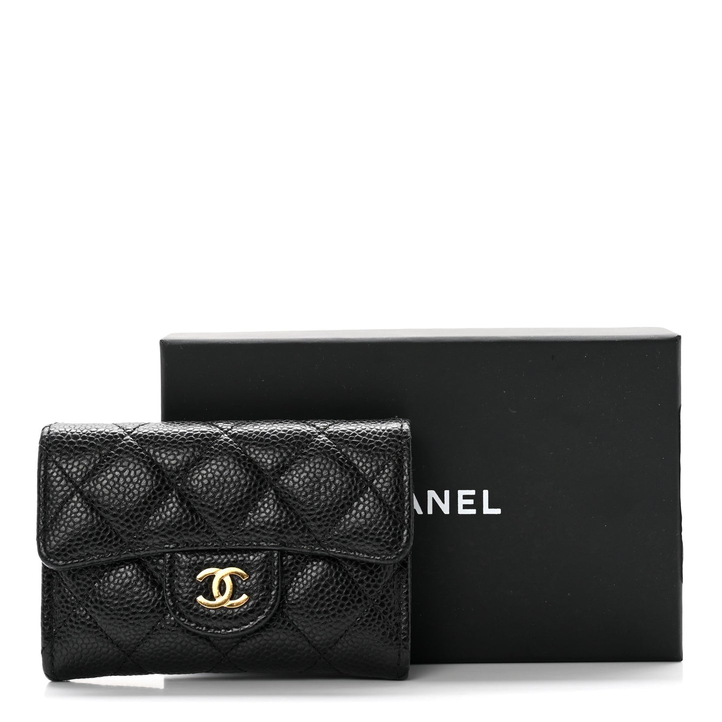 Caviar Quilted Flap Card Holder Black