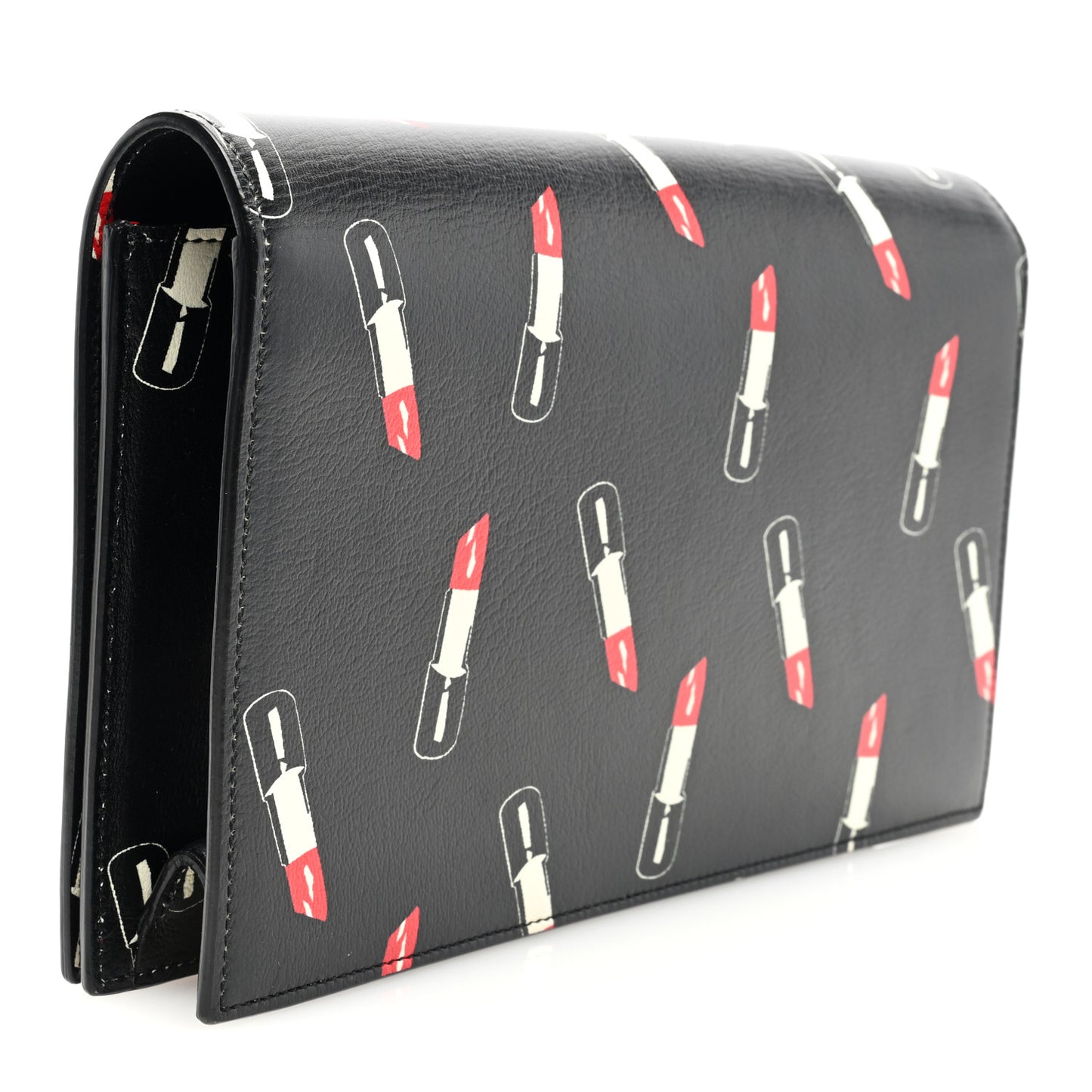 Calfskin Lipstick Print Classic Monogram Kate Clutch Black