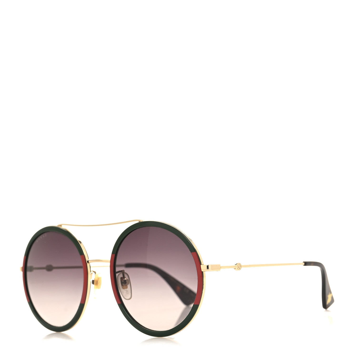Gucci Metal Round Frame Sunglasses GG0061S Green Red 1 of 9