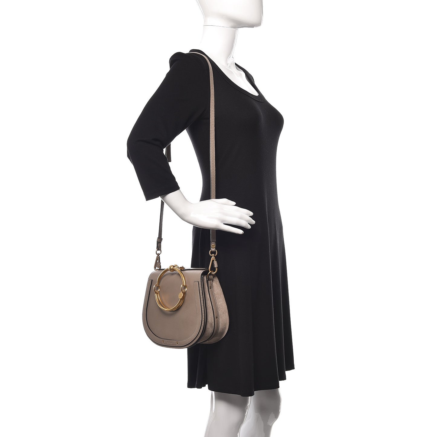 Calfskin Suede Medium Nile Bracelet Bag Motty Grey