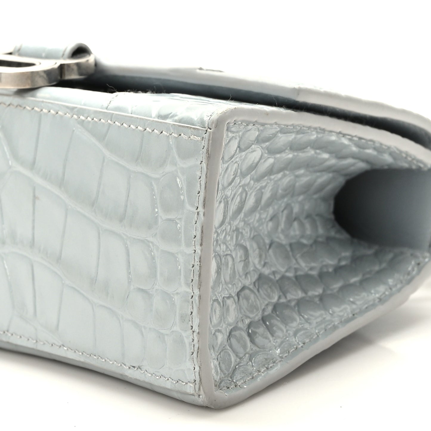 Shiny Calfskin Crocodile Embossed Hourglass Top Handle Bag XS Ash Blue