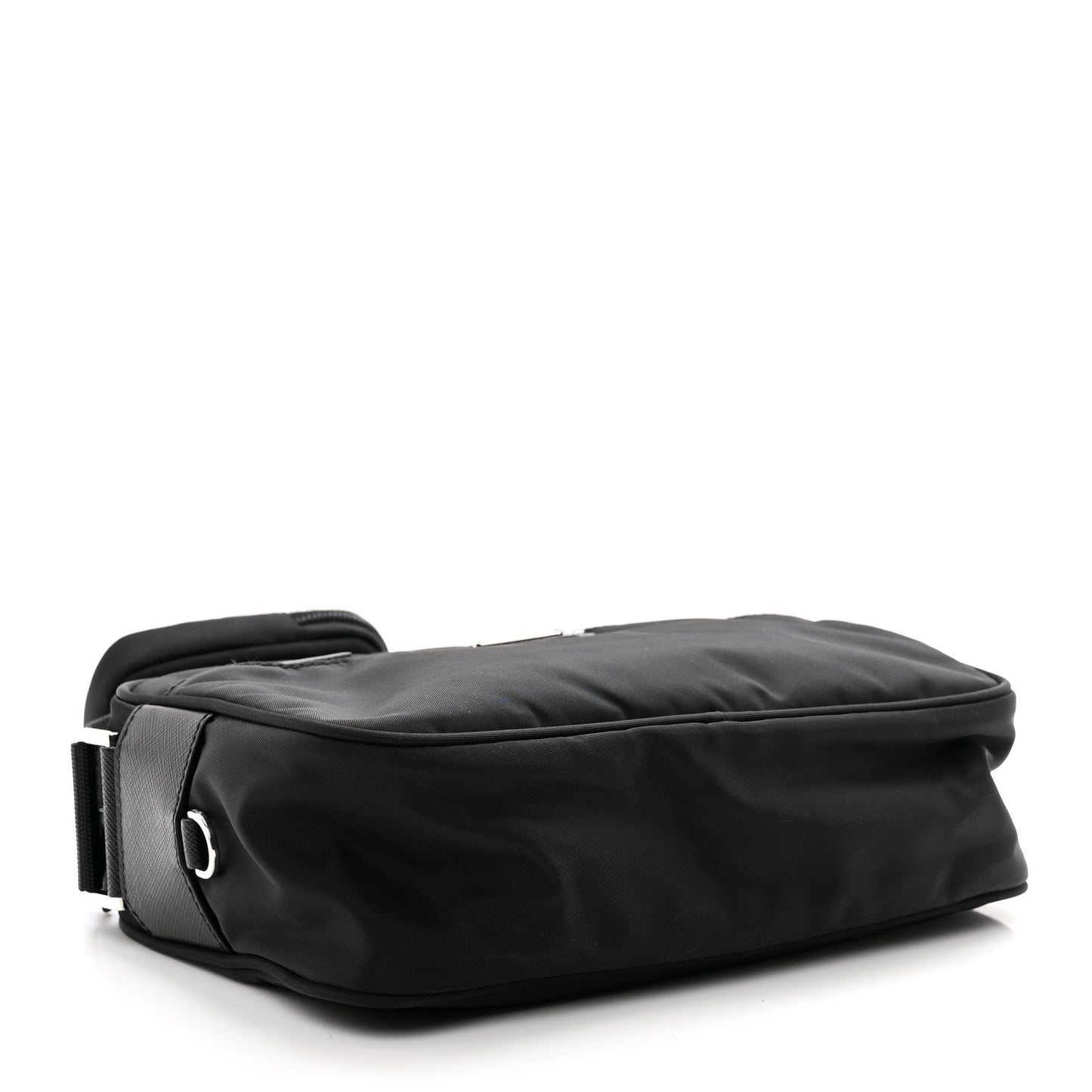 Re-Nylon Vela Saffiano Double Zip Shoulder Bag Black