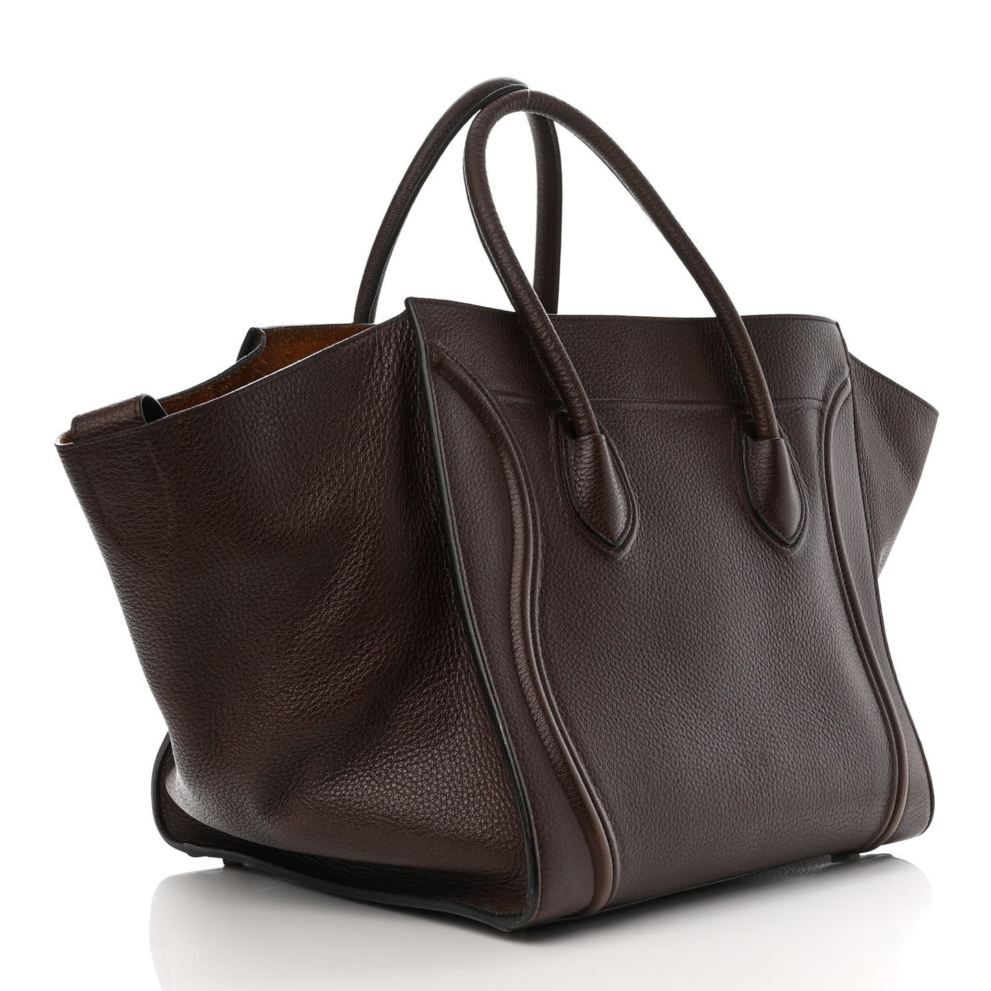 Shiny Grained Calfskin Medium Phantom Luggage Brown