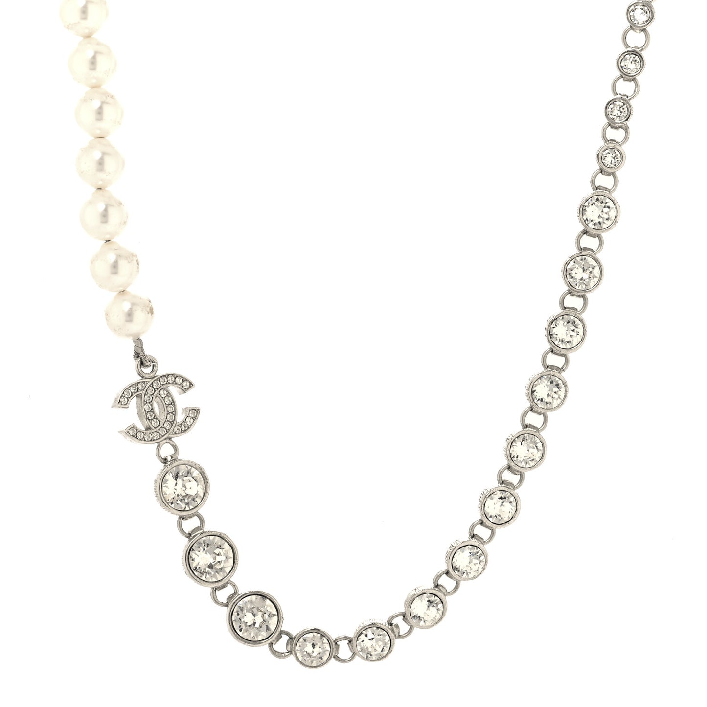 Pearl Crystal CC Choker Necklace Silver