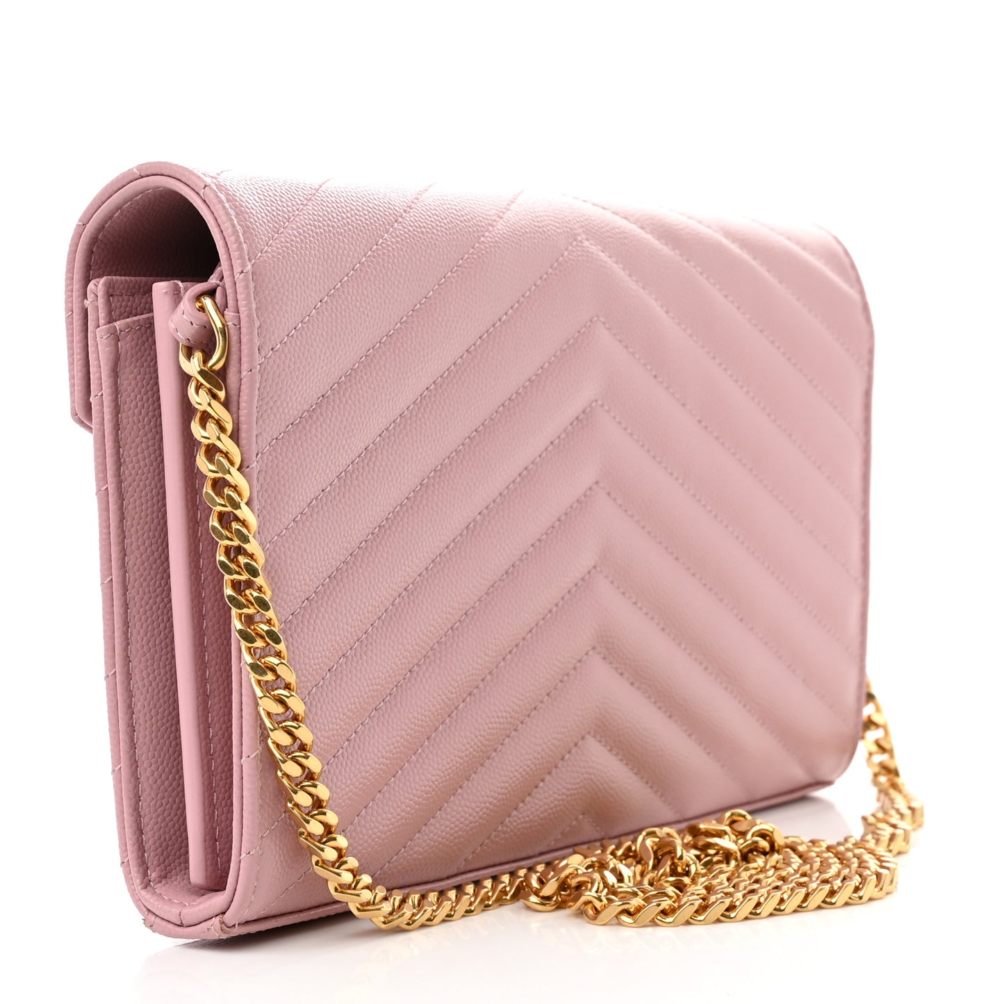 Grain De Poudre Matelasse Chevron Monogram Chain Wallet Tender Pink