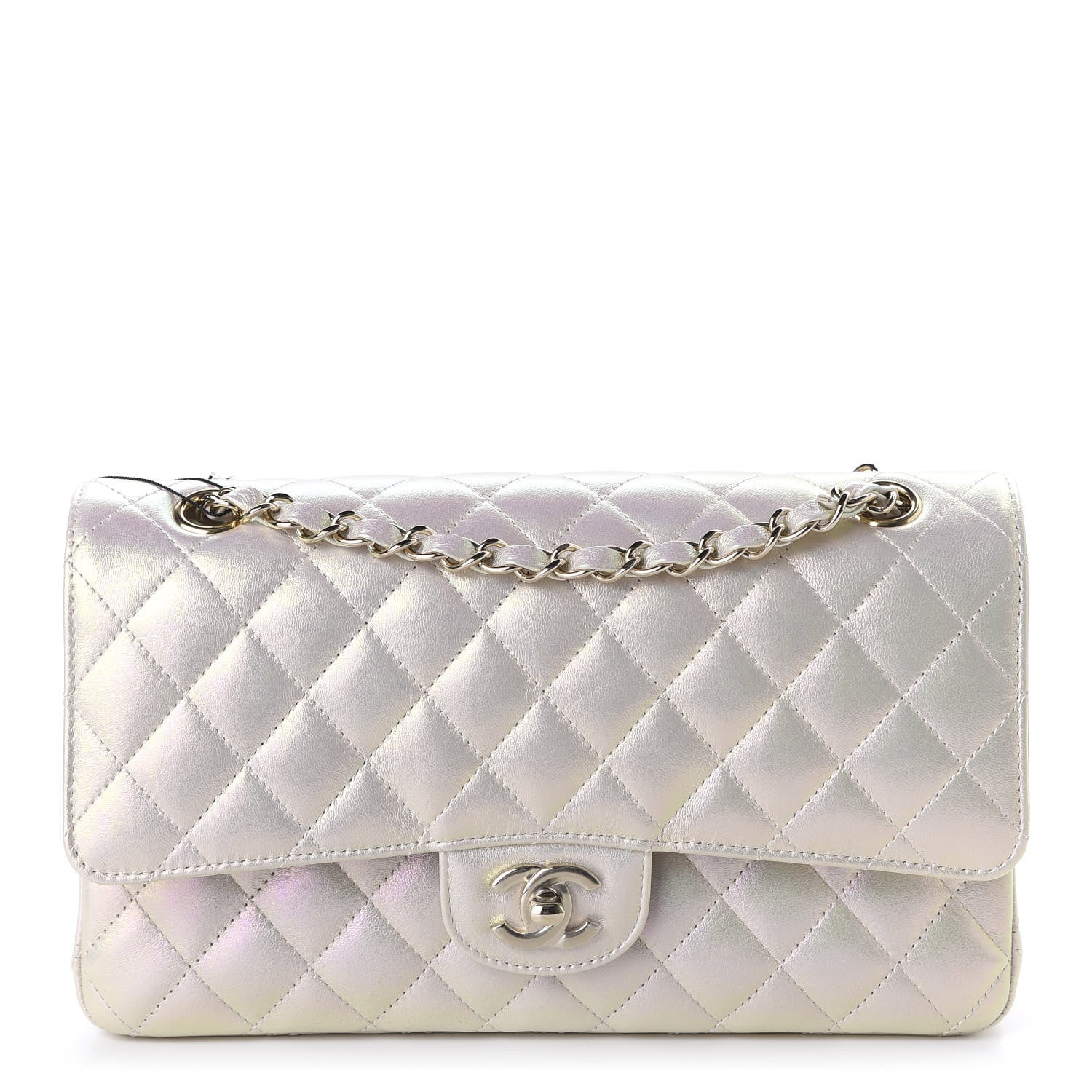 Chanel Iridescent Lambskin Quilted Medium Double Flap Ivory 734453