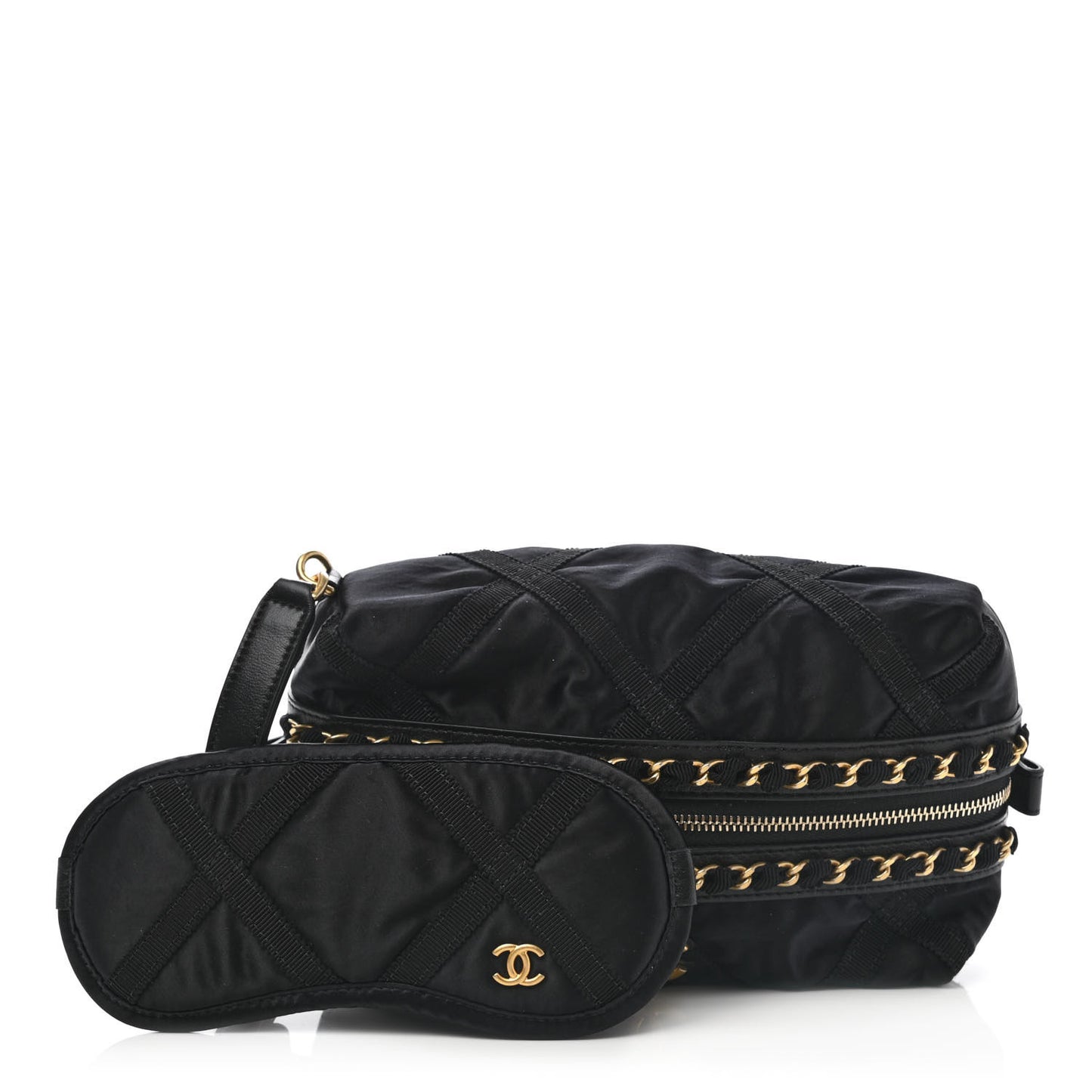 Nylon Grosgrain Lifestyle Pouch With Sleep Mask Black