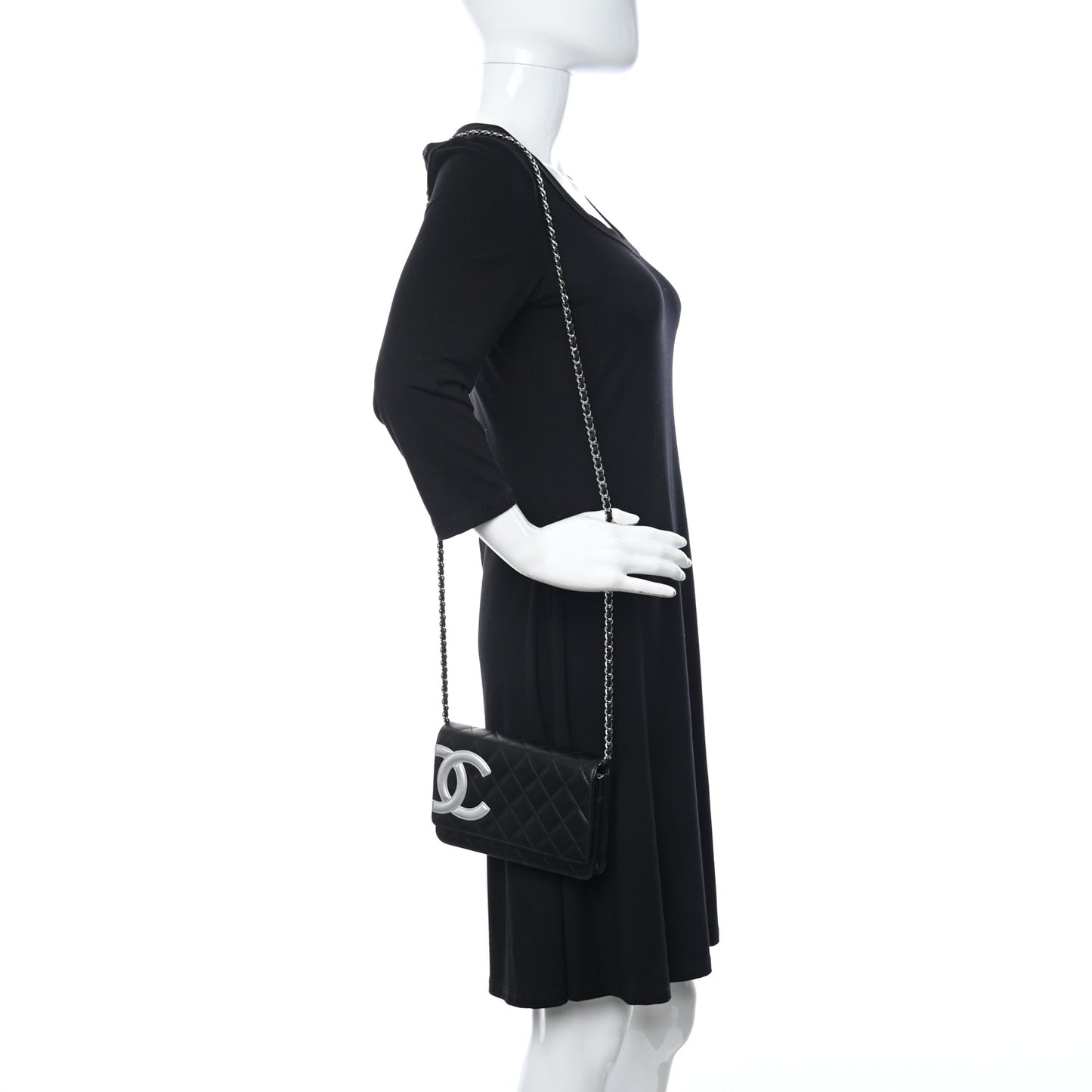 Calfskin Quilted Cambon Wallet On Chain WOC Black