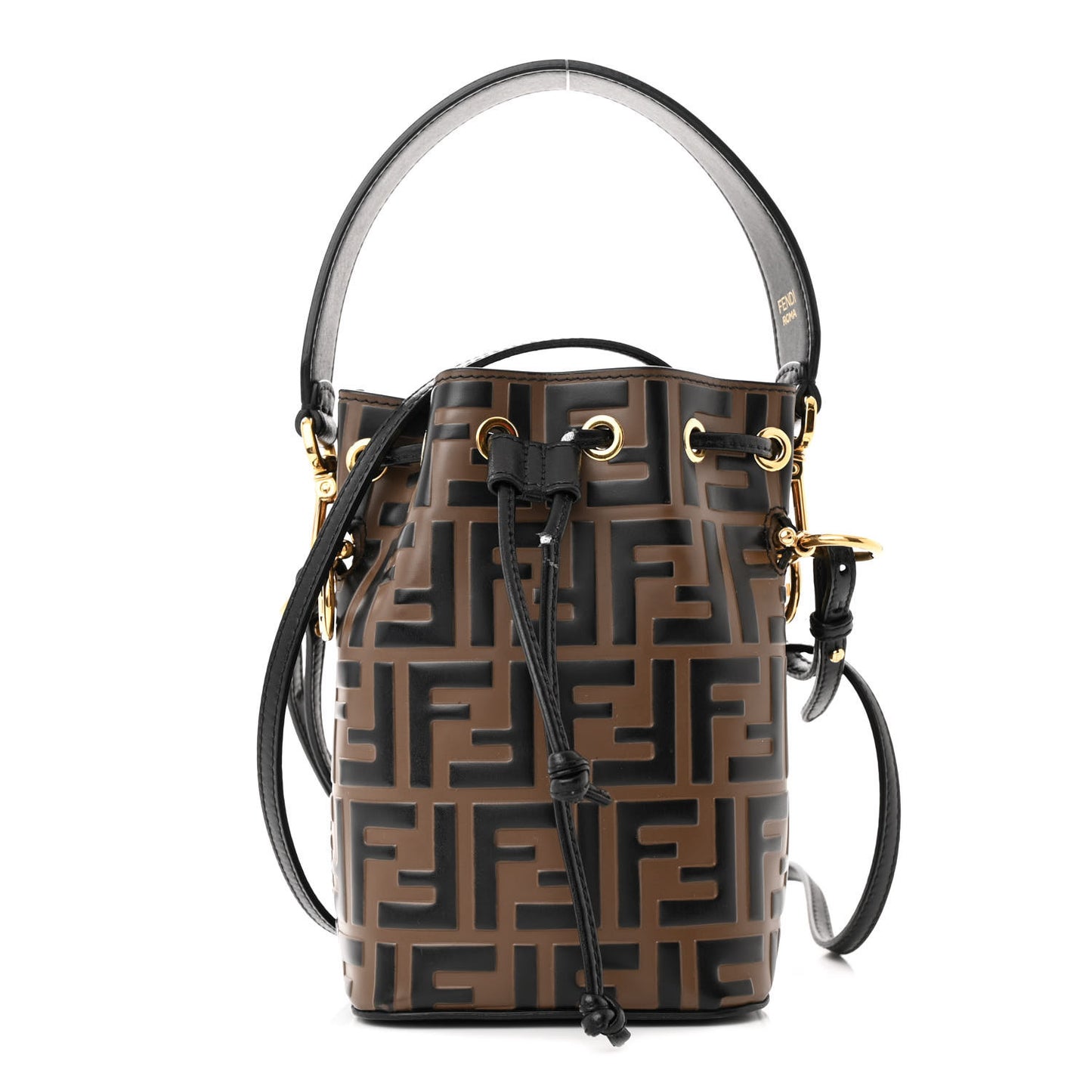 Vitello Liberty F is Fendi Bi-Color FF 1974 Embossed Mini Mon Tresor Bucket Bag Maya Black