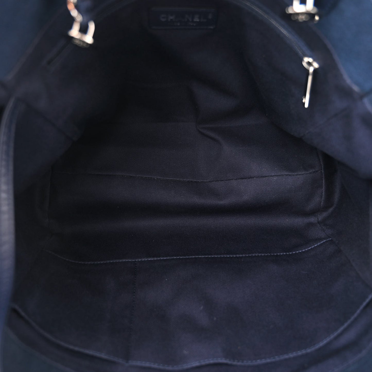 Mixed Fibers Calfskin Small Deauville Tote Dark Blue