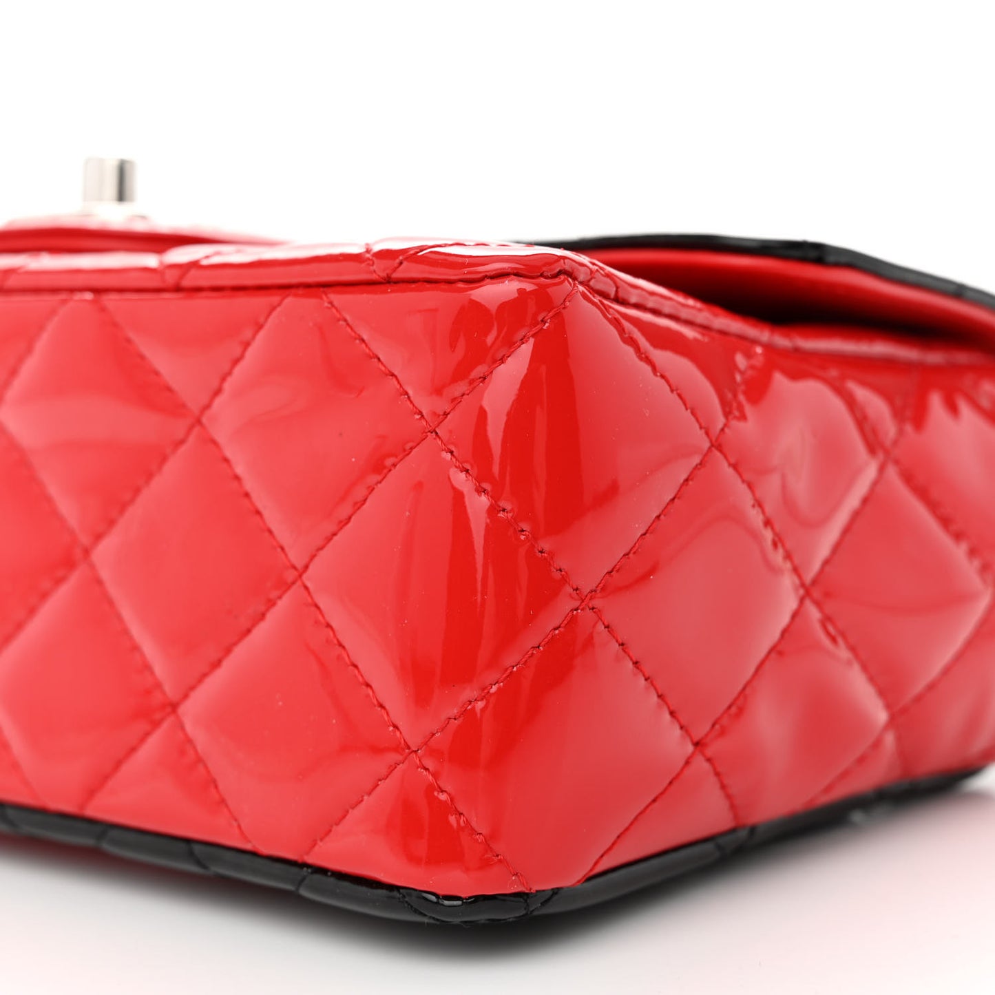 Patent Calfskin Quilted Bi-Color Mini Rectangular Flap Red Black
