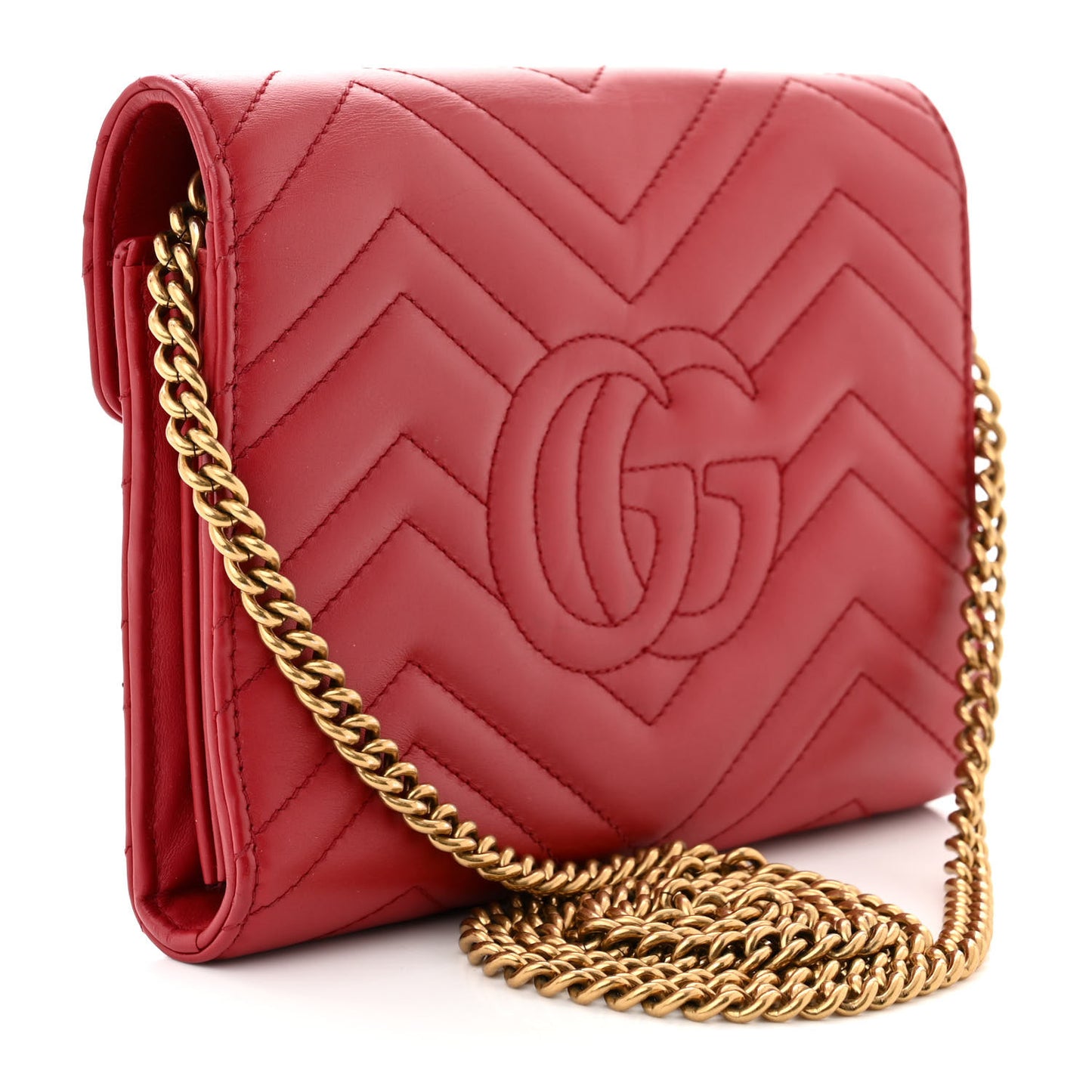 Calfskin Matelasse GG Marmont Chain Wallet Hibiscus Red