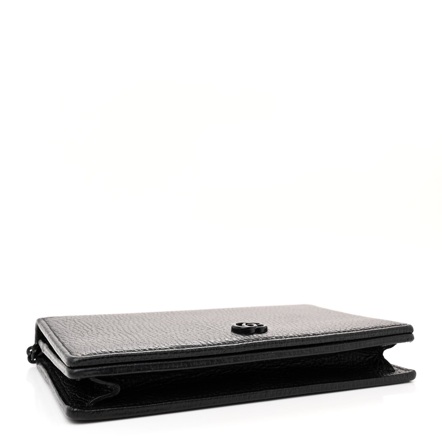 Gucci Dollar Calfskin Enamel Monochrome Mini GG Marmont Chain Wallet Black 4 of 11