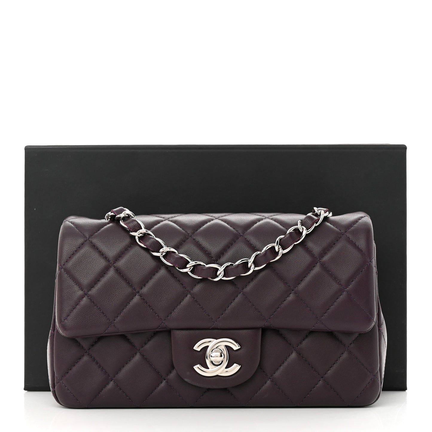 Lambskin Quilted Mini Rectangular Flap Dark Purple