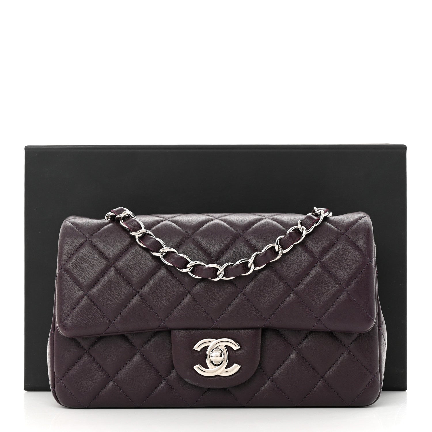 Chanel Lambskin Quilted Mini Rectangular Flap Dark Purple 12 of 12