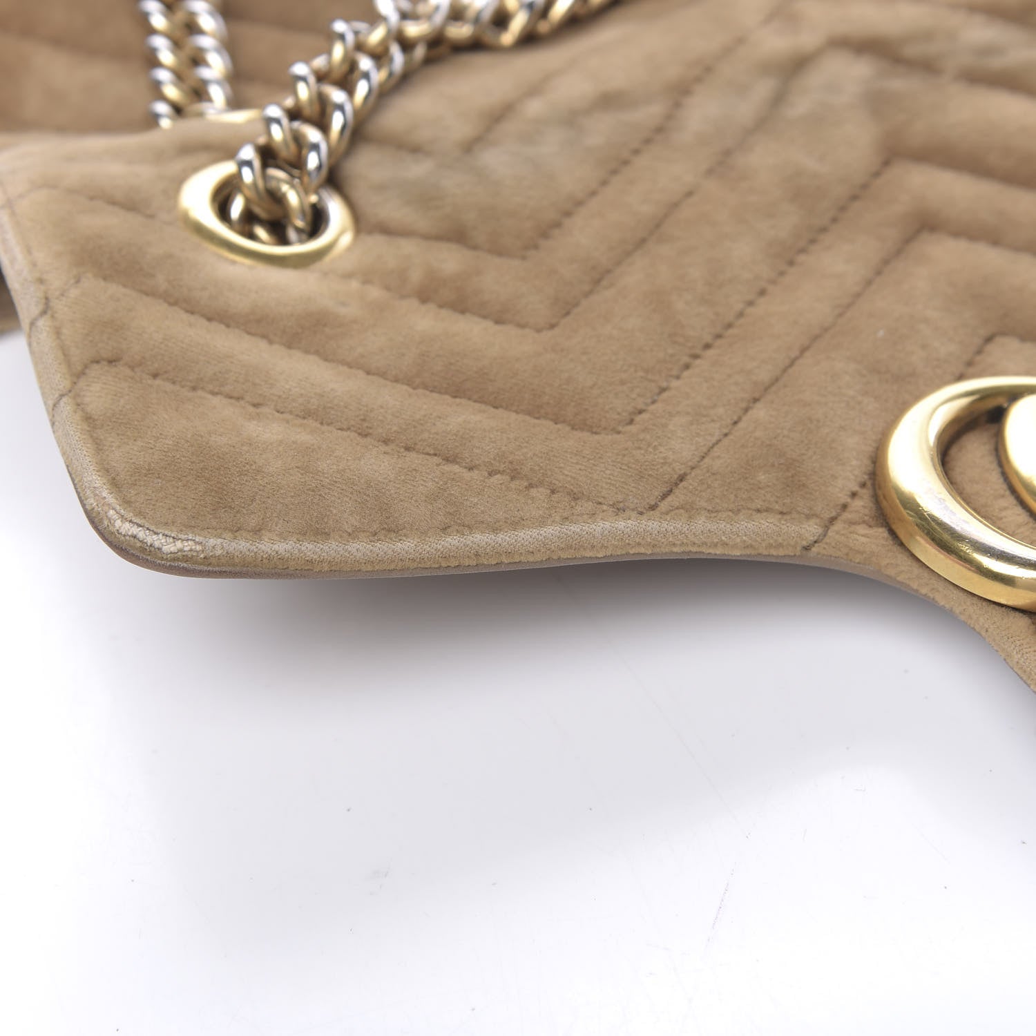 Gucci Velvet Matelasse Small GG Marmont Shoulder Bag Taupe 11 of 29