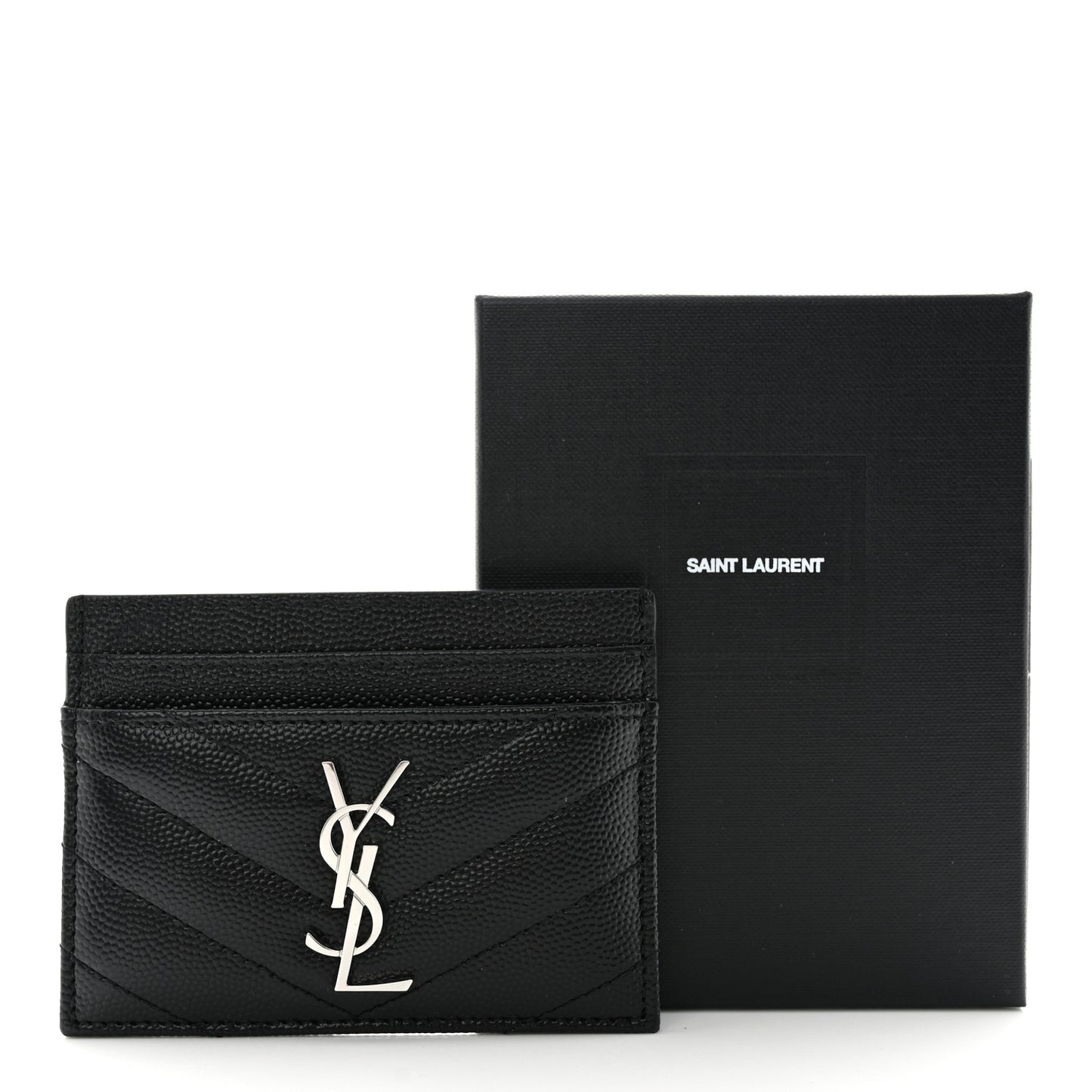 Grain De Poudre Matelasse Chevron Monogram Credit Card Case Black