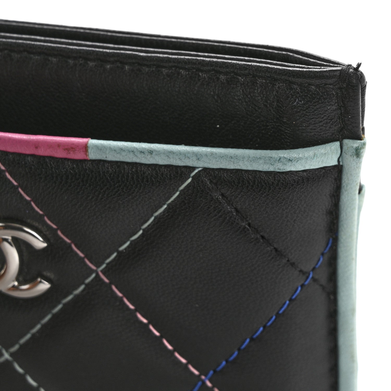 Chanel Lambskin Quilted Chanel Card Holder Black Pink Light Blue 10 of 14