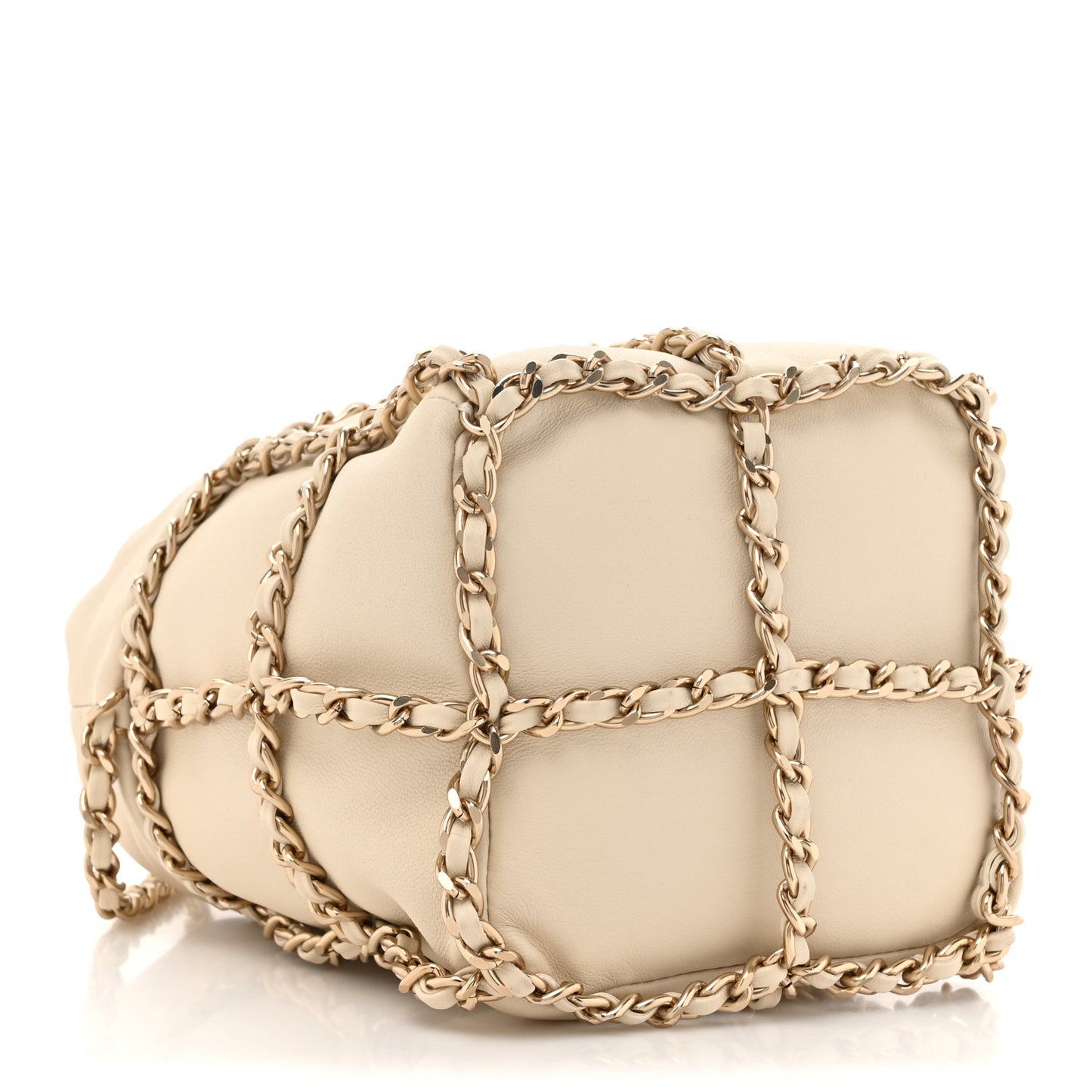 Lambskin Bucket Chain Drawstring Bag Beige