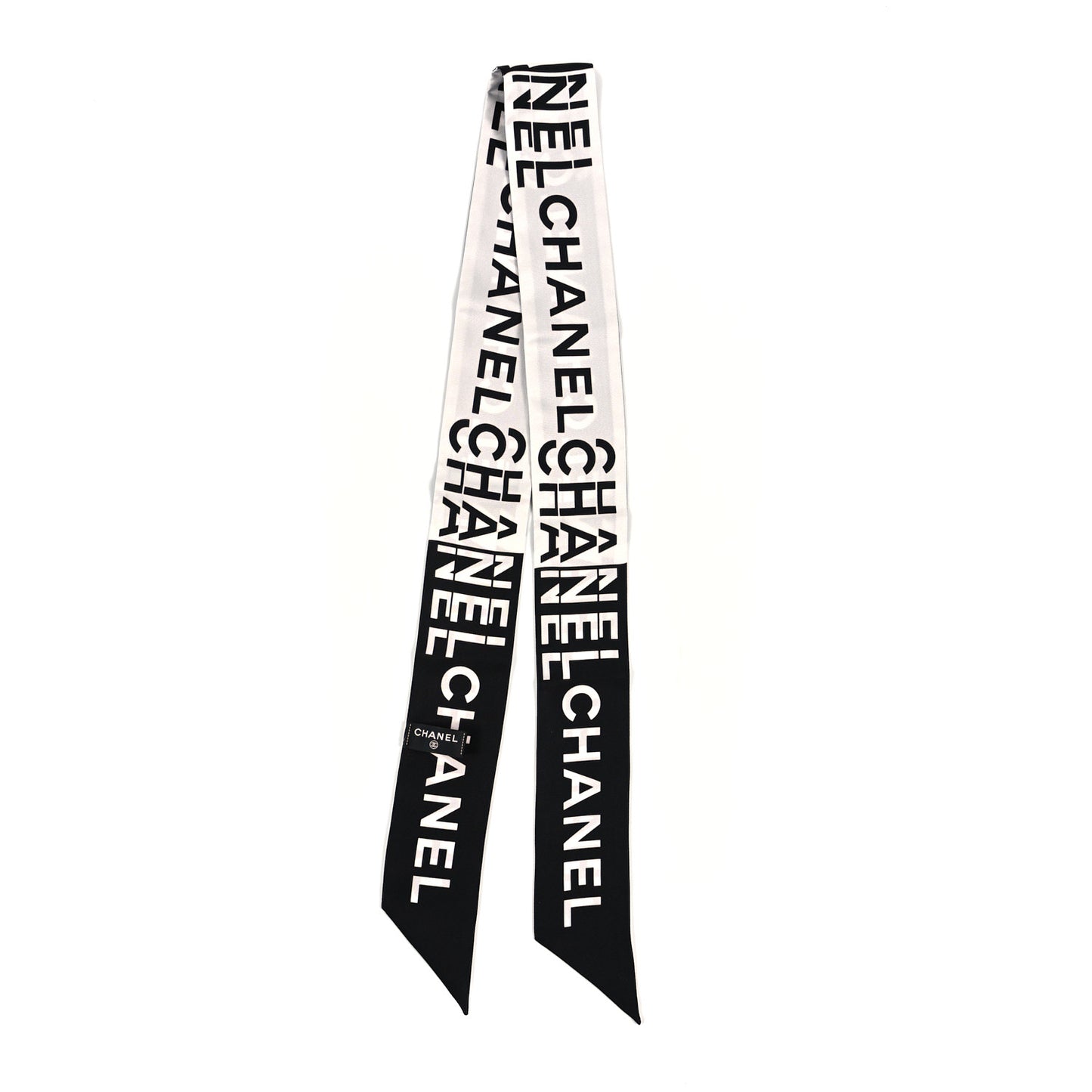 Silk Logo Slim Bandeau Scarf Black White