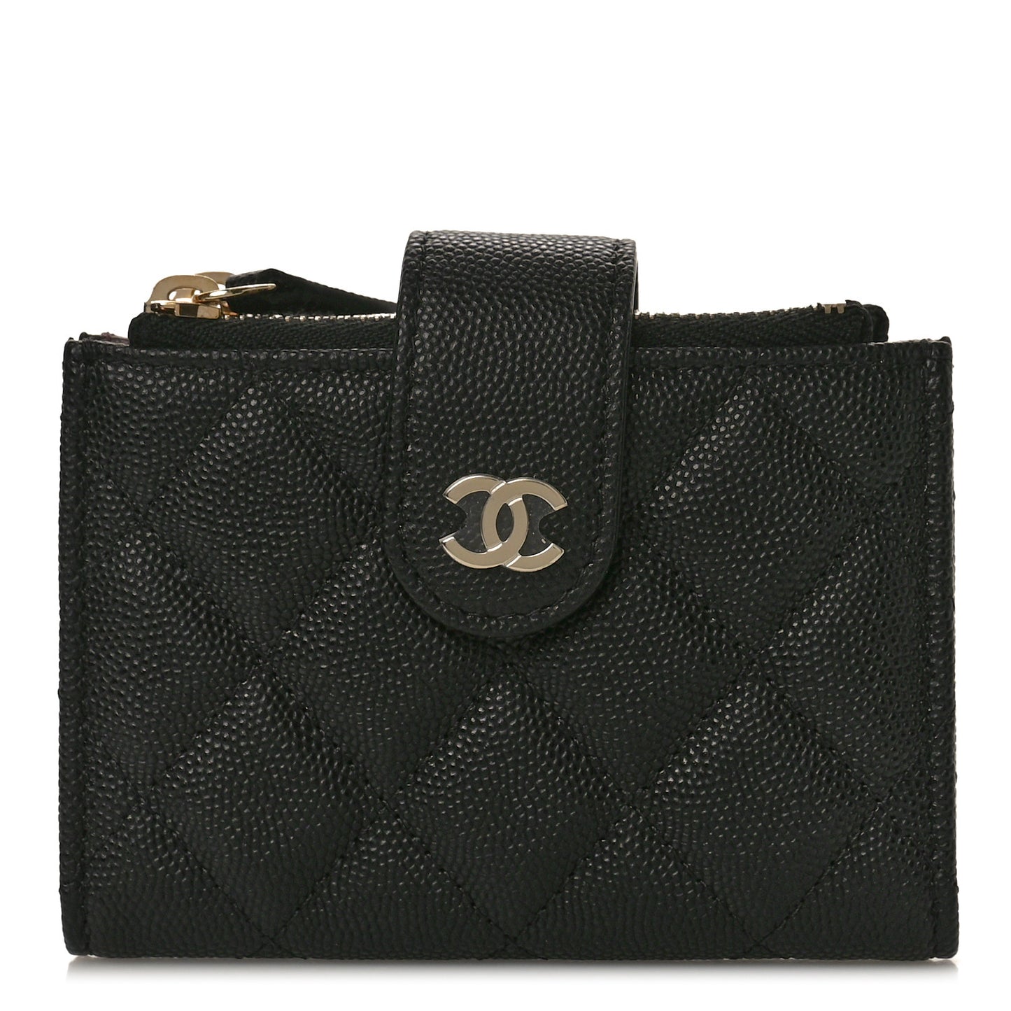 Caviar Quilted Compact Zipped Pocket Wallet Black
