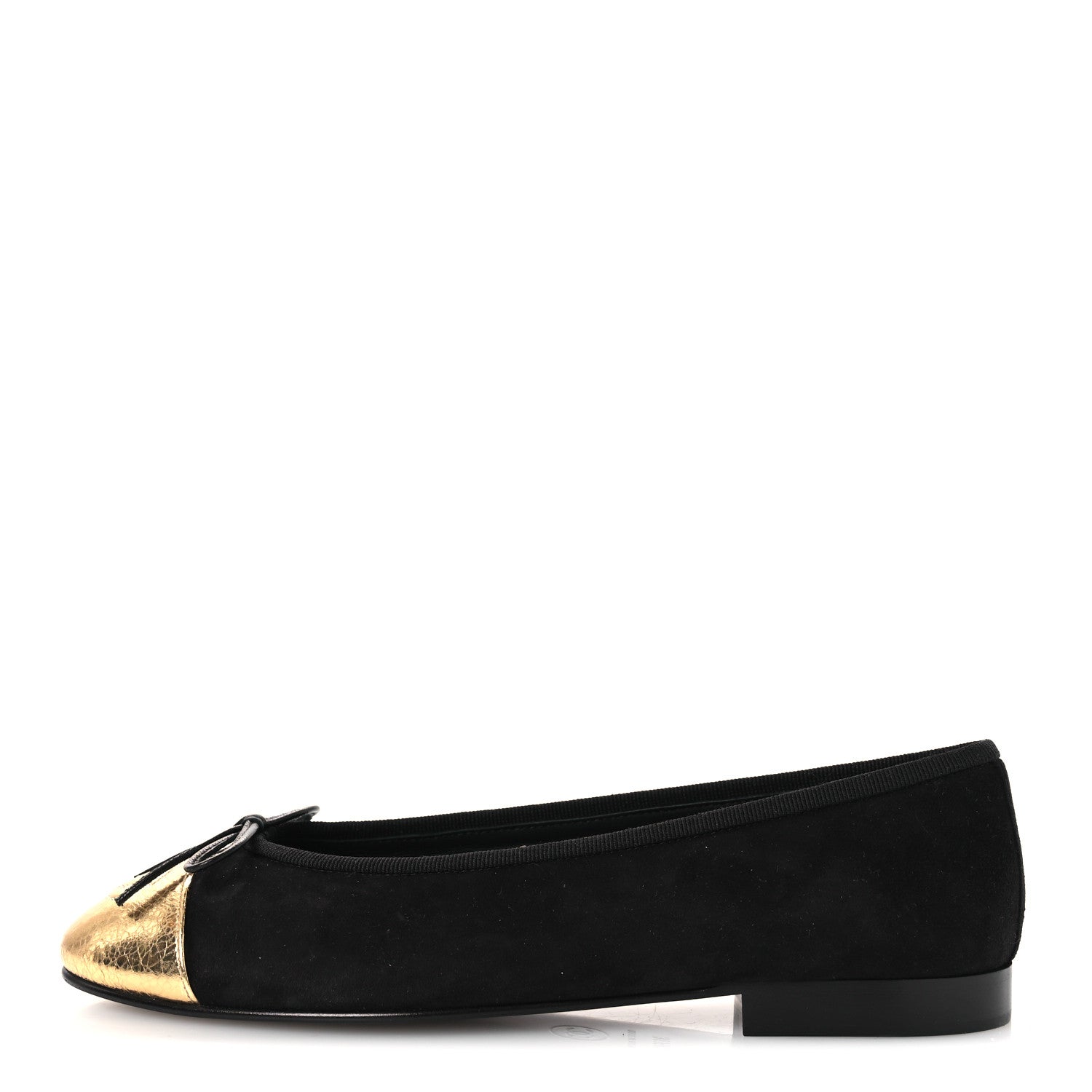Chanel Suede Crackled Laminated Calfskin Cap Toe Ballerina Flats