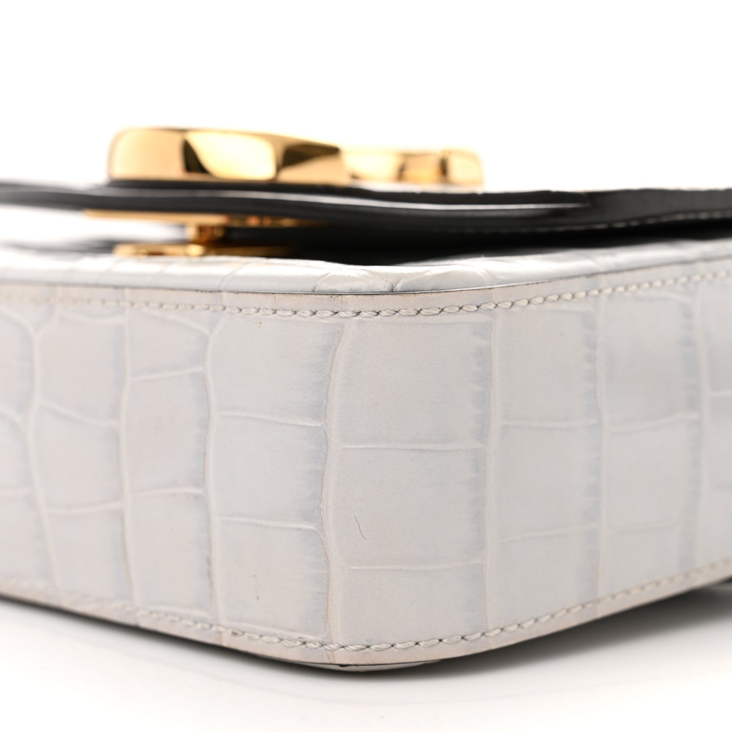 Crocodile Embossed Calfskin Mini C Double Carry Stormy Grey
