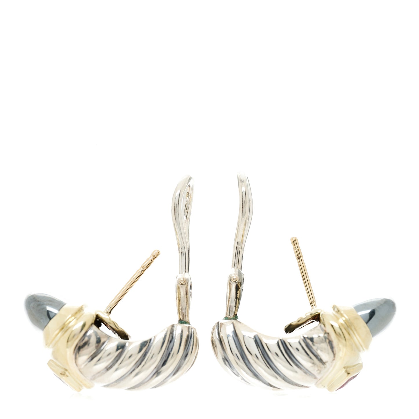 Sterling Silver 14K Yellow Gold Hematine Rhodolite Shrimp Earrings