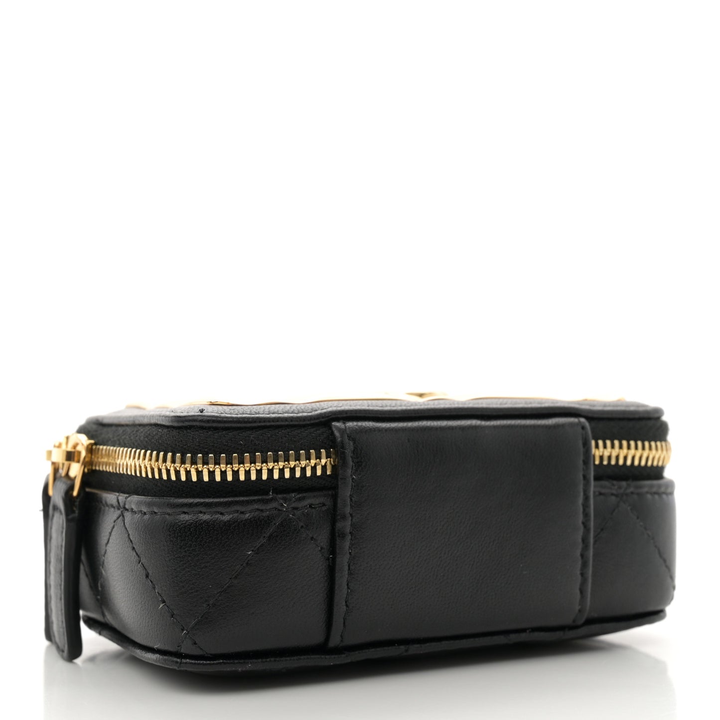 Lambskin Metal Quilted Extra Mini Vanity Case With Chain Black Gold